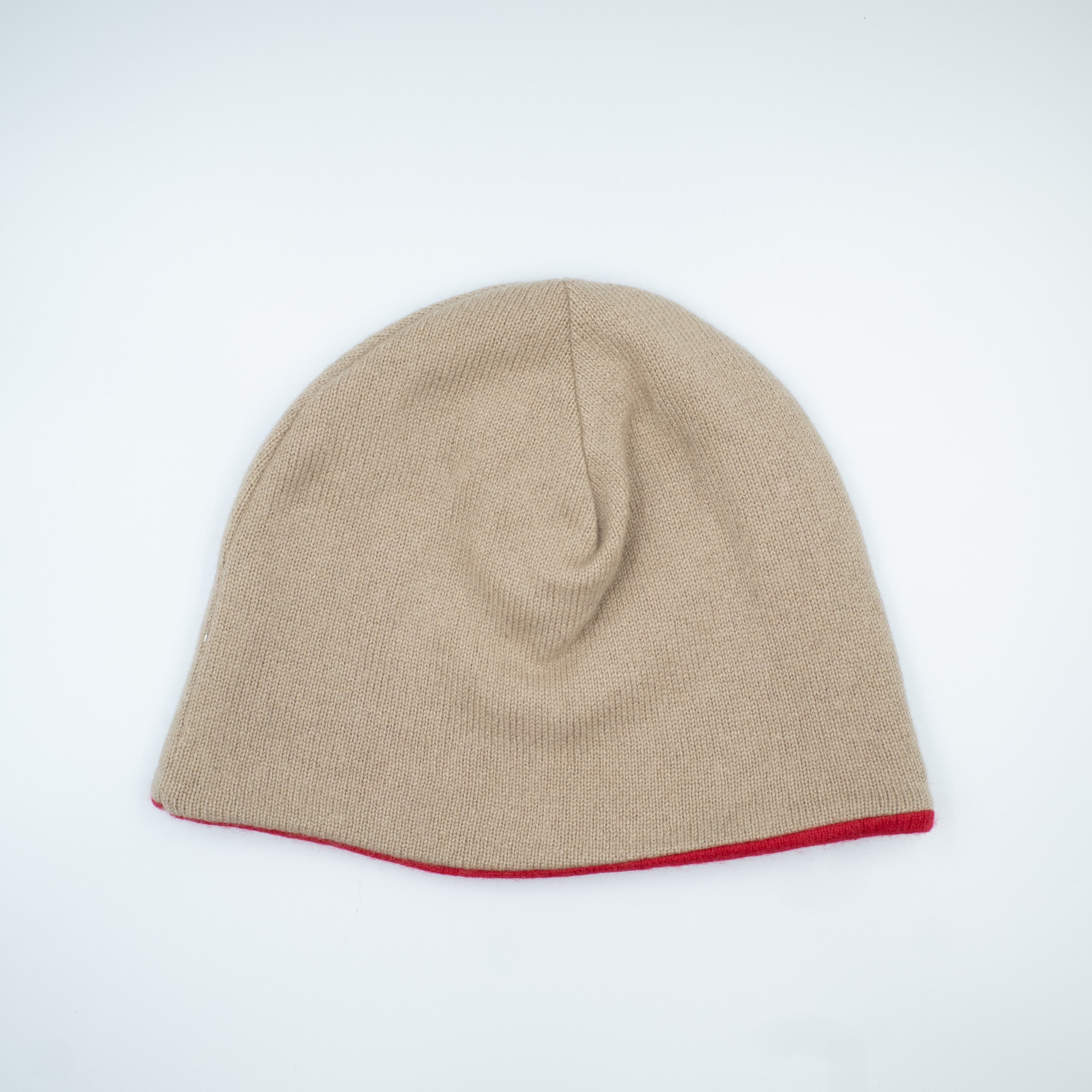 Light Clay and Red Cashmere Beanie Hat
