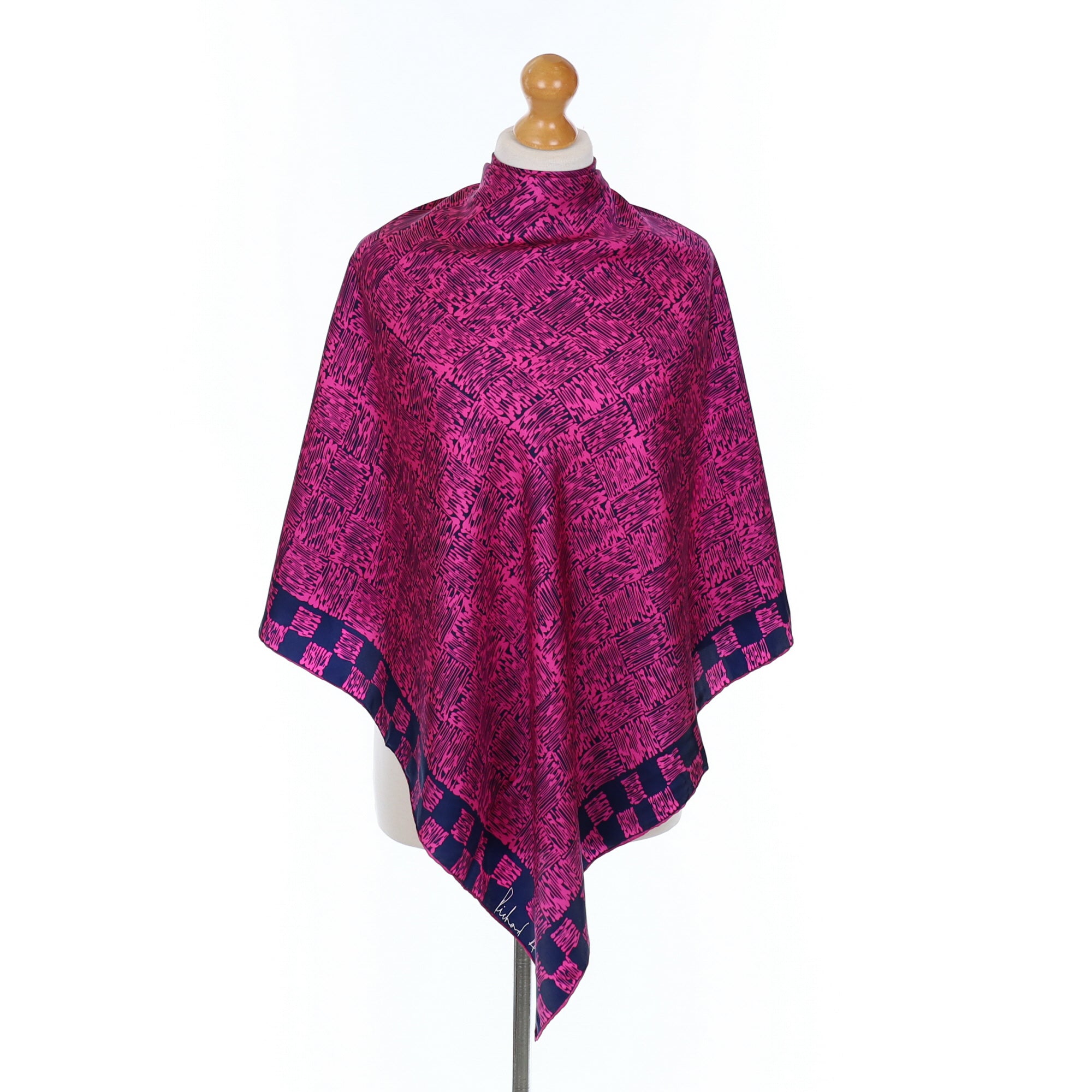 Modern Richard Allan Hot Pink and Navy Silk Scarf