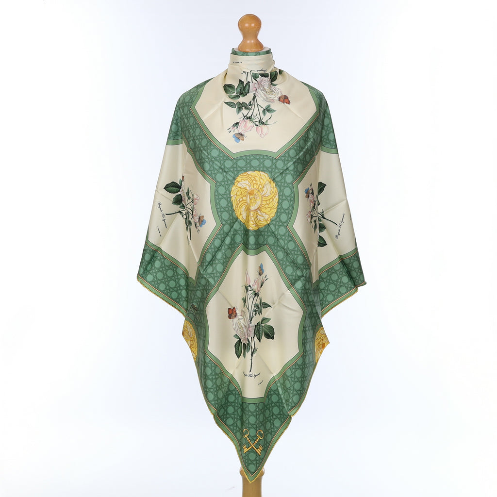 Boxed Crillon Green Floral Silk Scarf