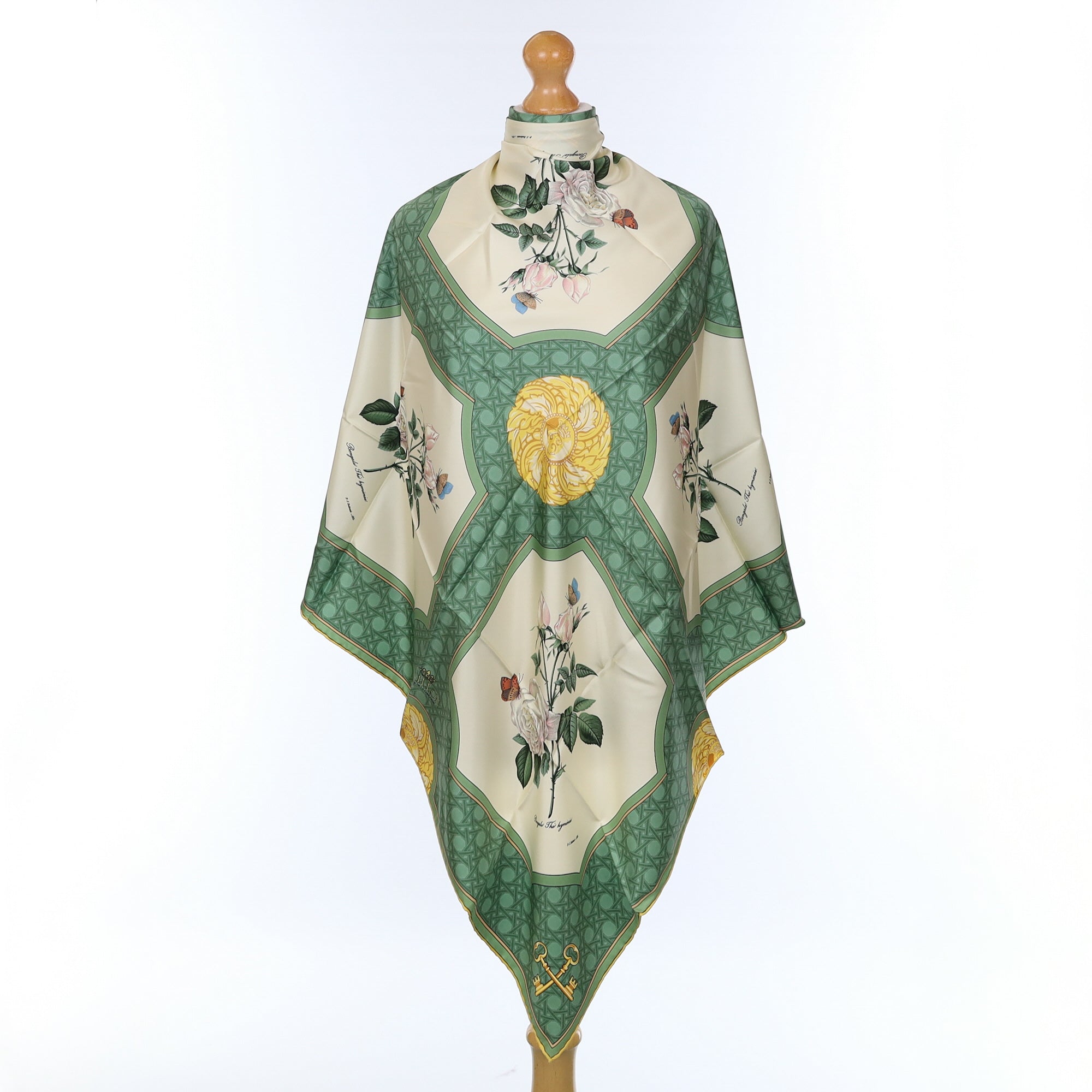 Boxed Crillon Green Floral Silk Scarf