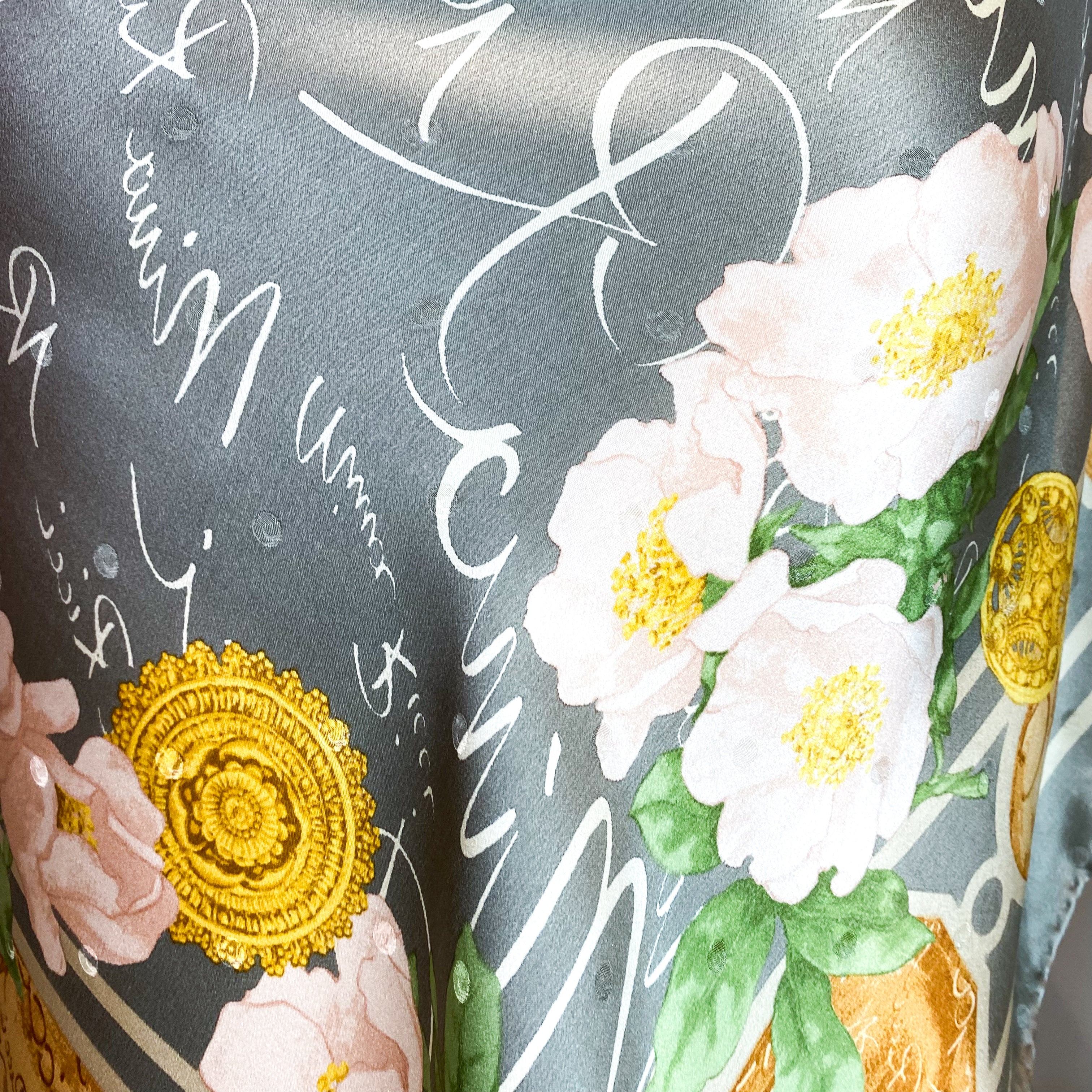 Nina Ricci Floral Satin Designer Vintage Silk Scarf