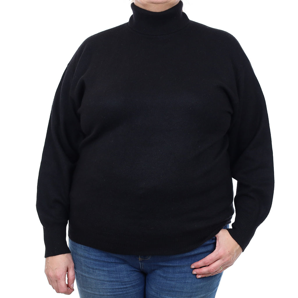 Scottish Black Heavy Knit Cashmere Polo Neck Jumper Extra Large