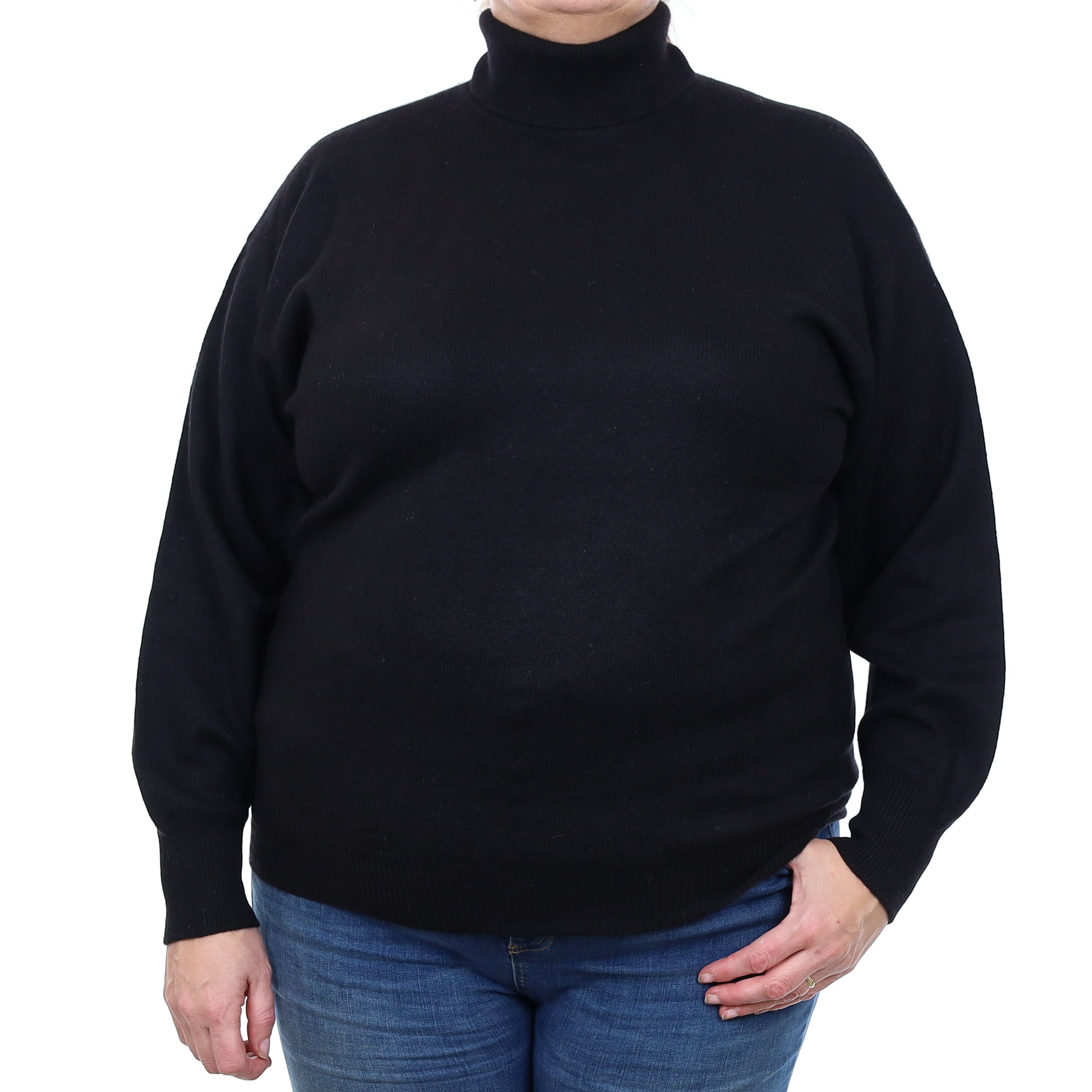 Scottish Black Heavy Knit Cashmere Polo Neck Jumper Extra Large