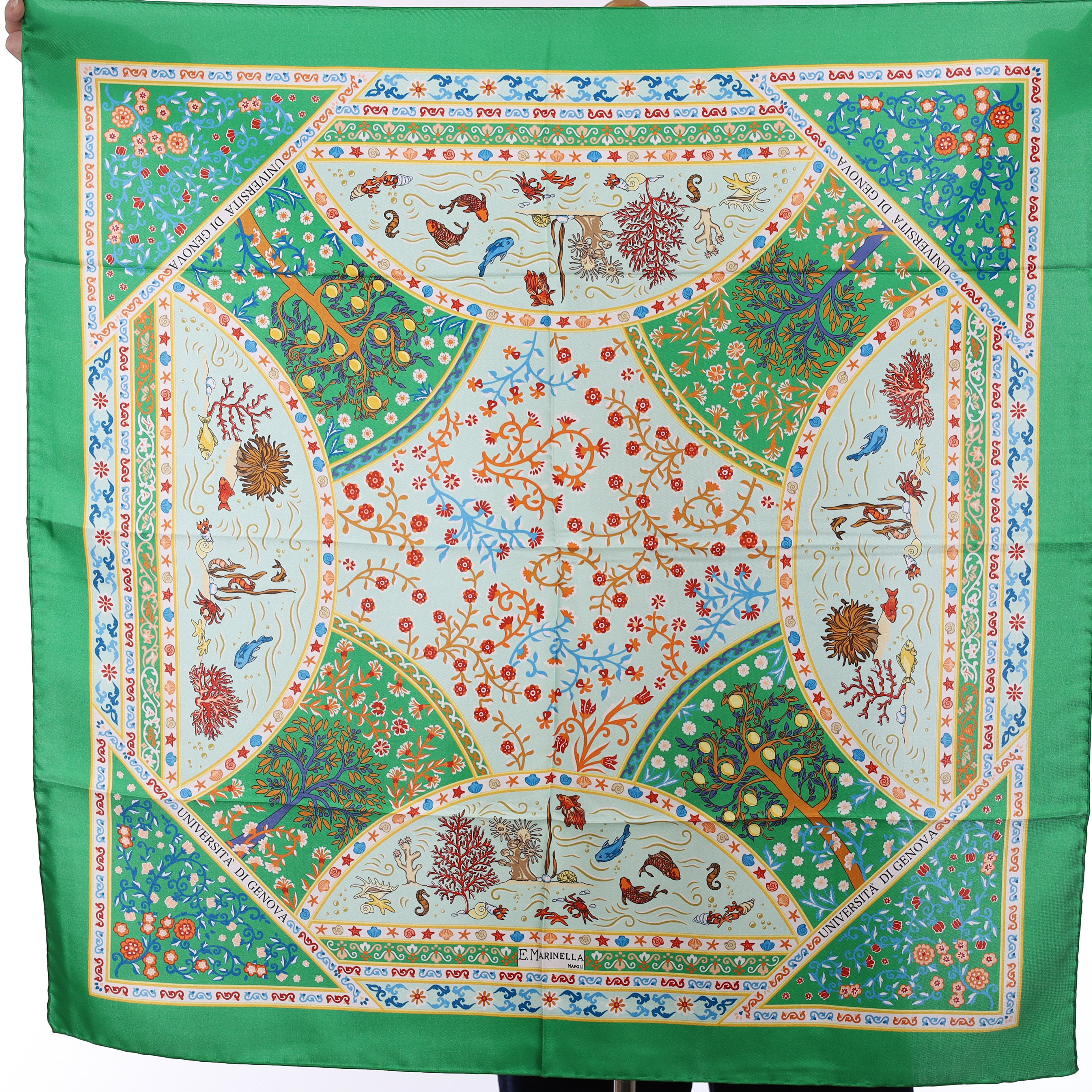Brand New E.Marinella Green Marine Life Silk Scarf