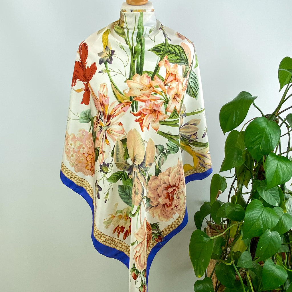 Botanical Cream Vintage Silk Scarf