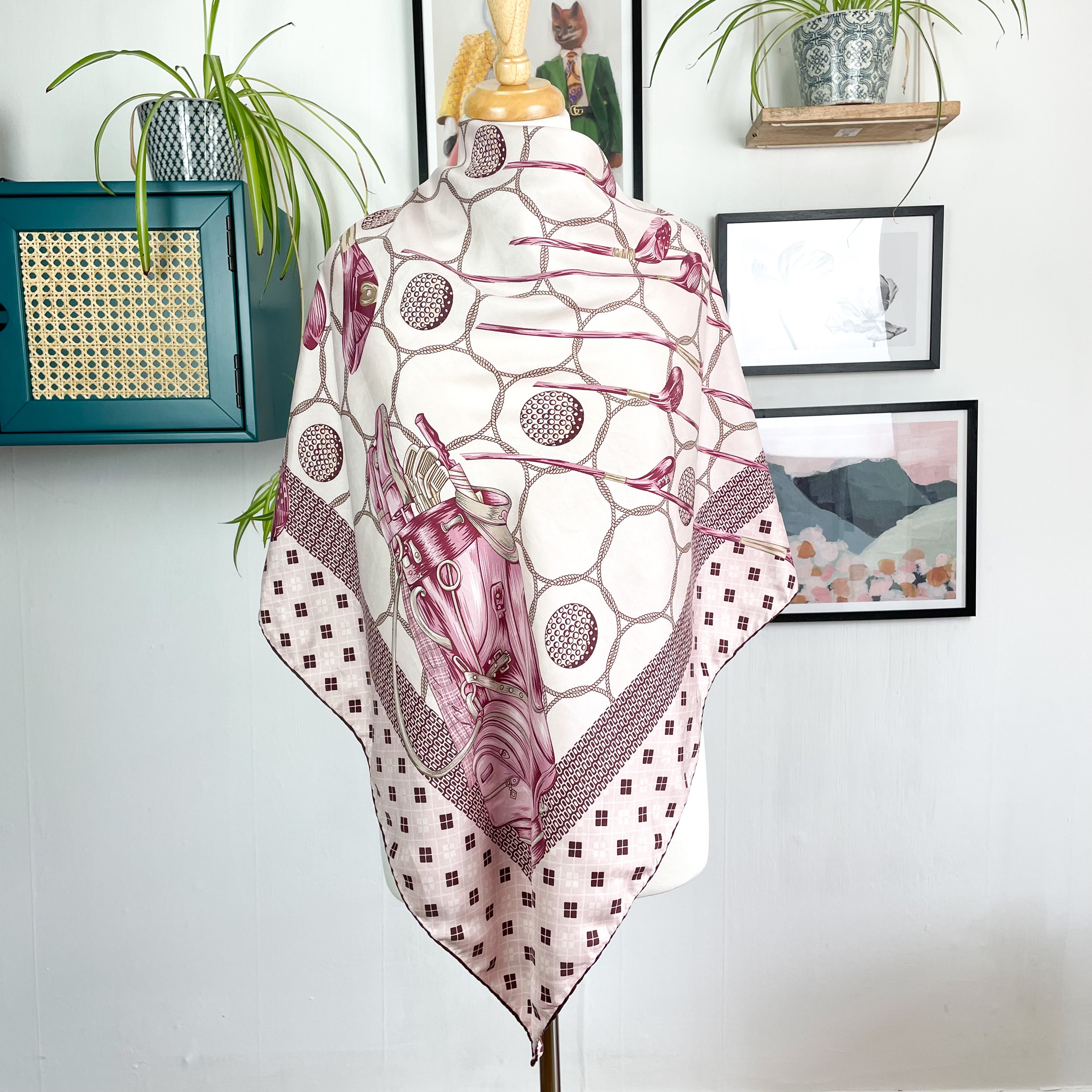 Pink Golf Design Vintage Silk Scarf