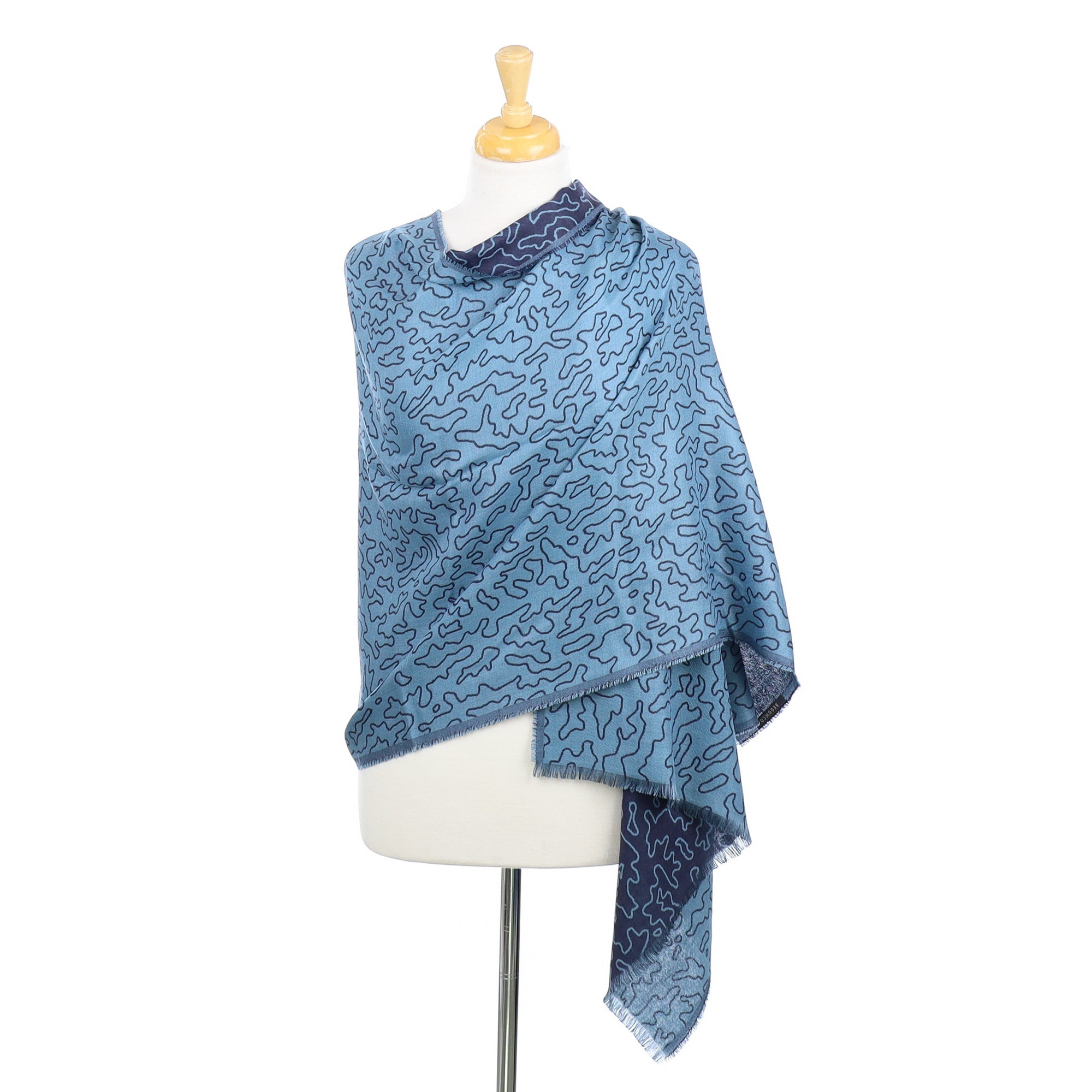 Scottish Begg & Co Naval Blue and Aqua Patterned Cashmere Wrap
