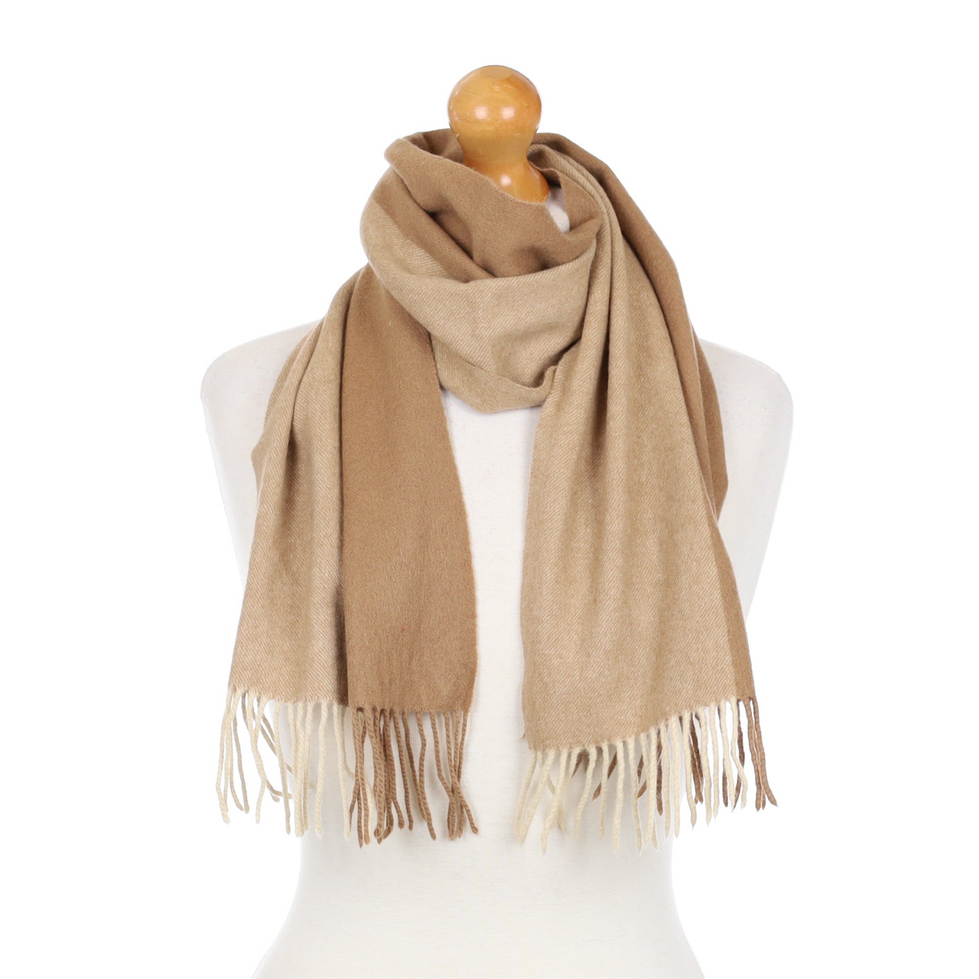 Two Tone Caramel Cashmere Fringed Woven Scarf
