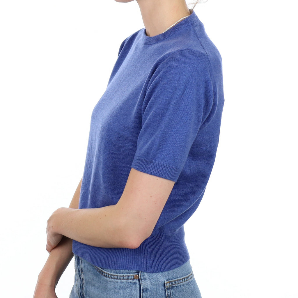 Tanzanite Blue Cashmere Short Sleeve Crew Neck Jumper Small
