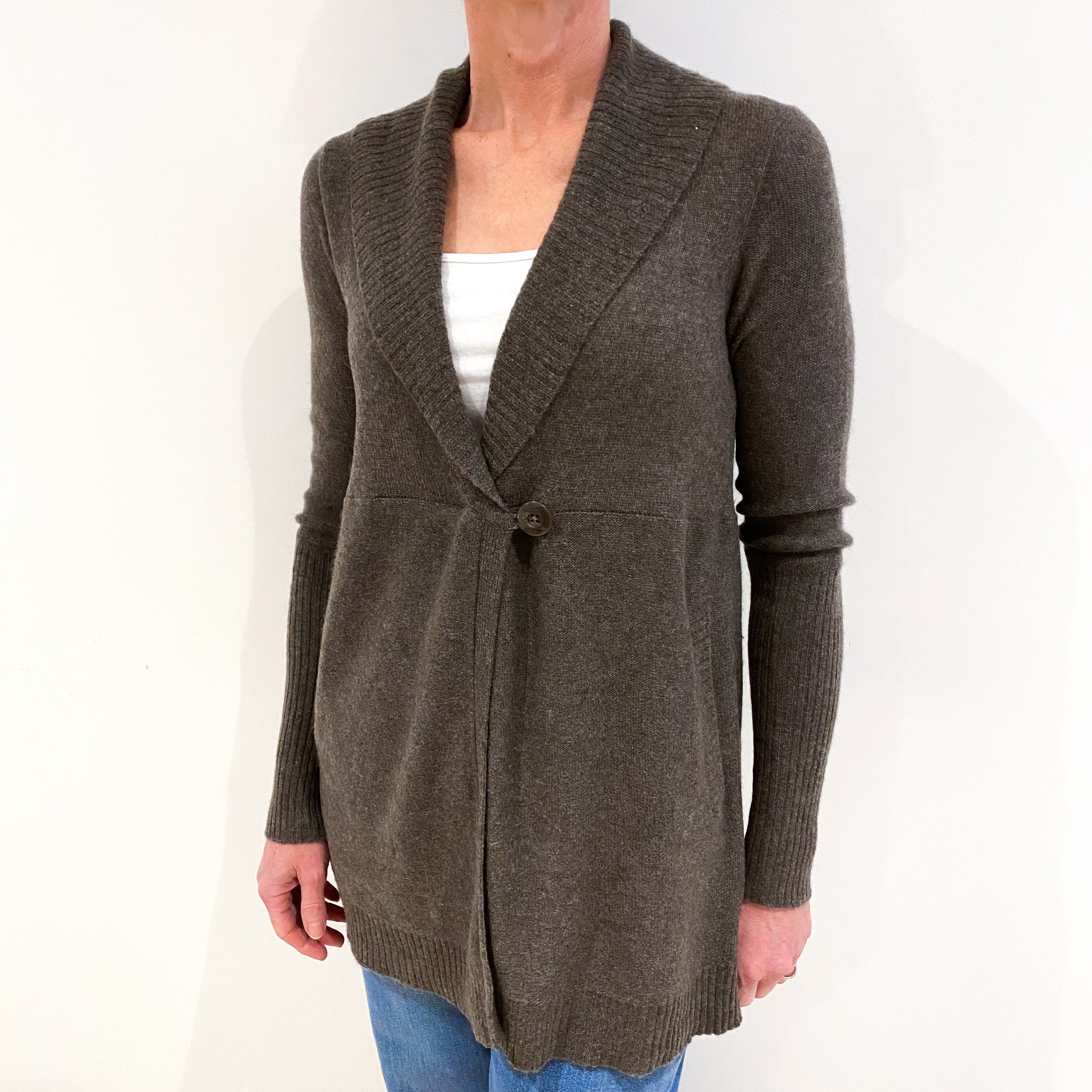 Mole Brown Cashmere Shawl Cardigan With Pockets Small