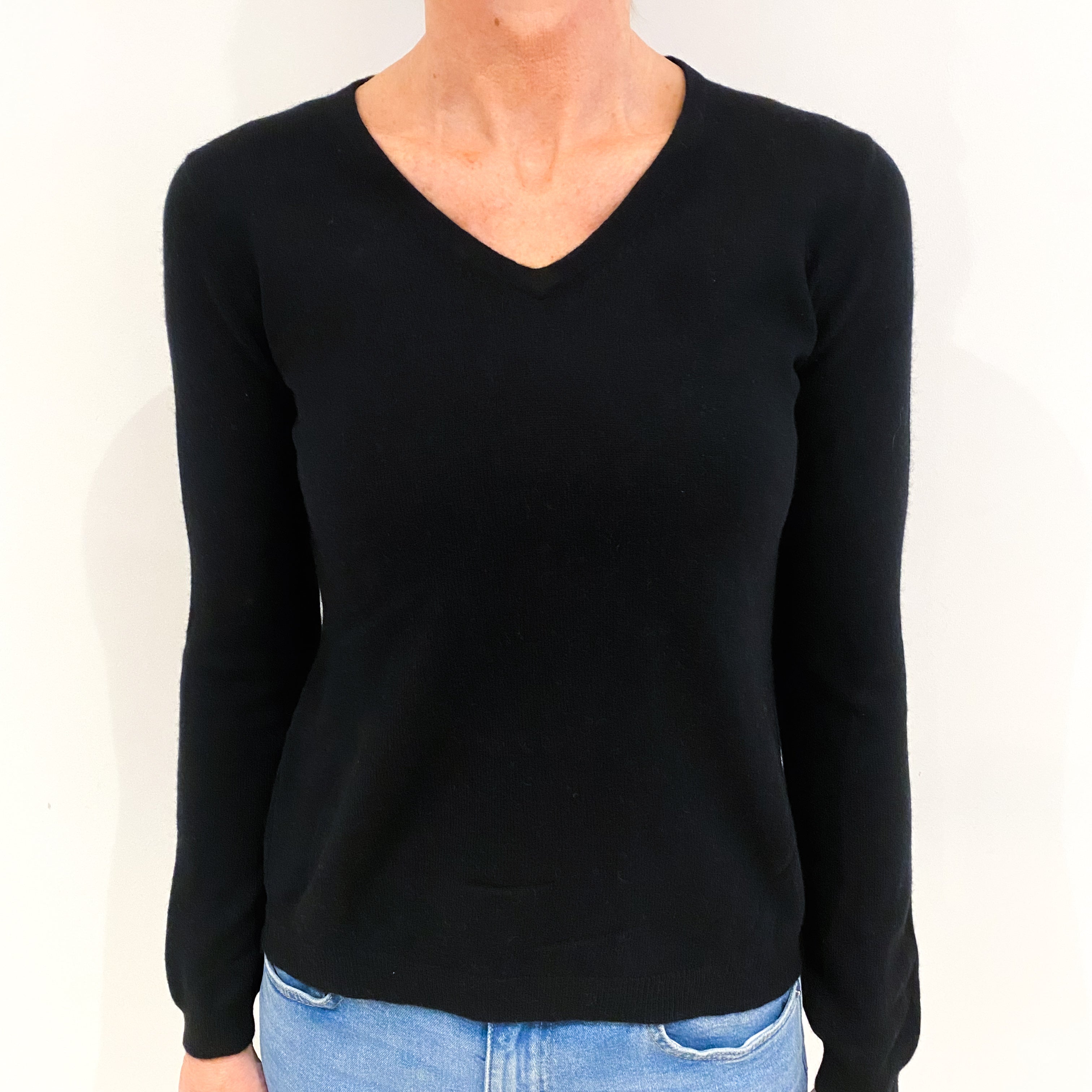 Black Cashmere V Neck Jumper Small