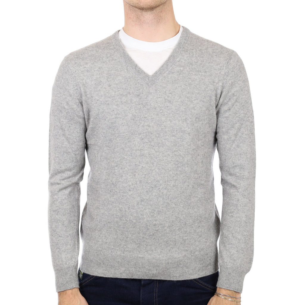 Men's Smoke Grey Cashmere V Neck Jumper Medium