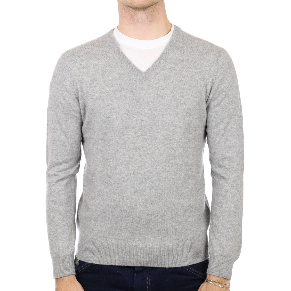 Men's Smoke Grey Cashmere V Neck Jumper Medium