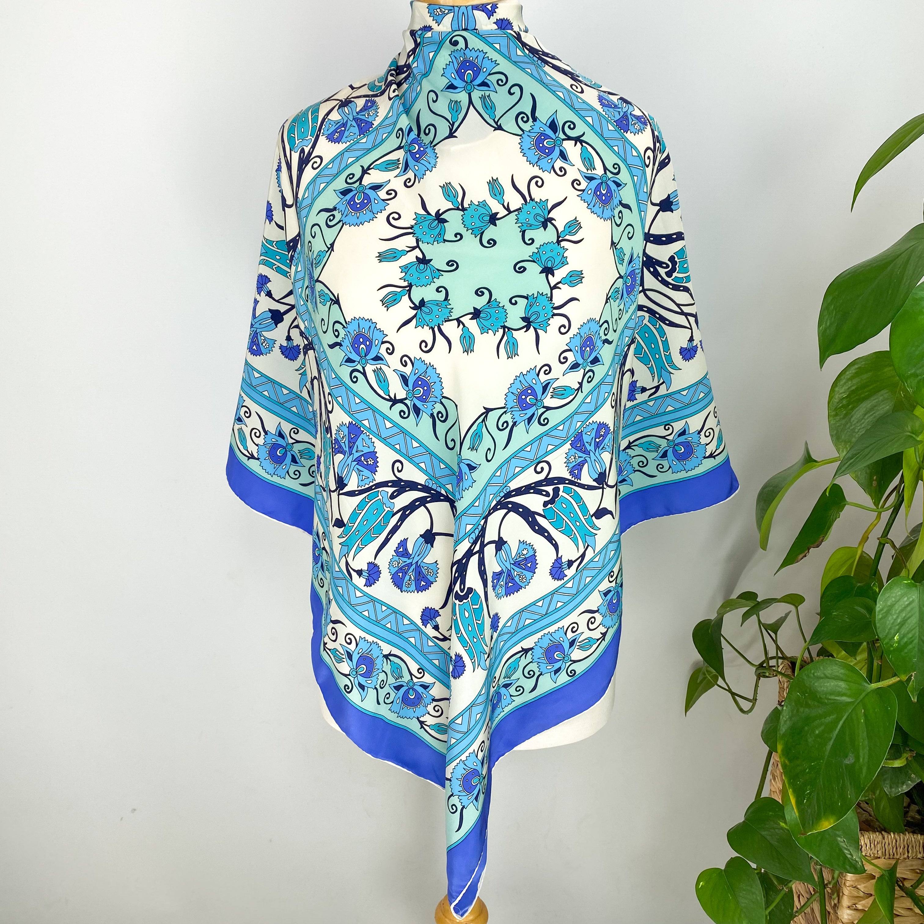 Striking Blue Floral Silk Scarf
