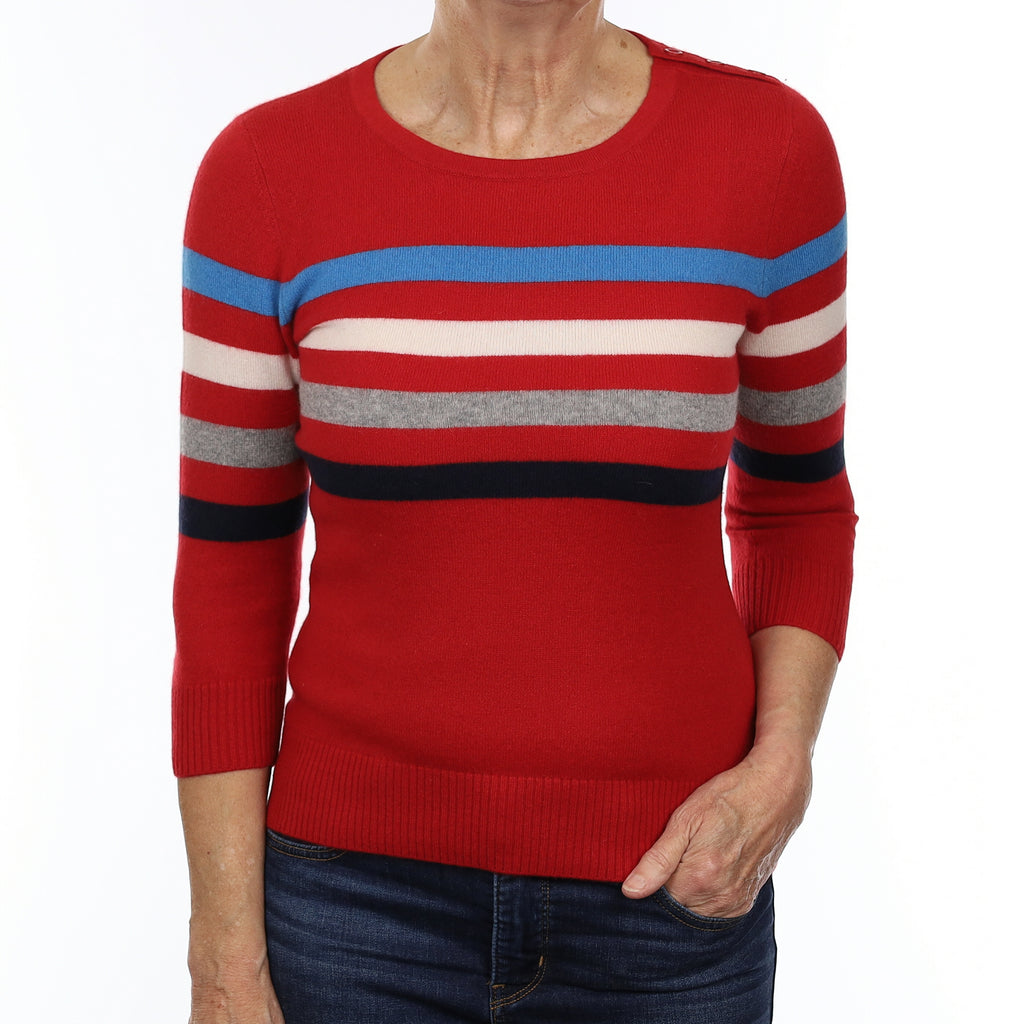 Red Stripe Cashmere Crew Neck Jumper Medium