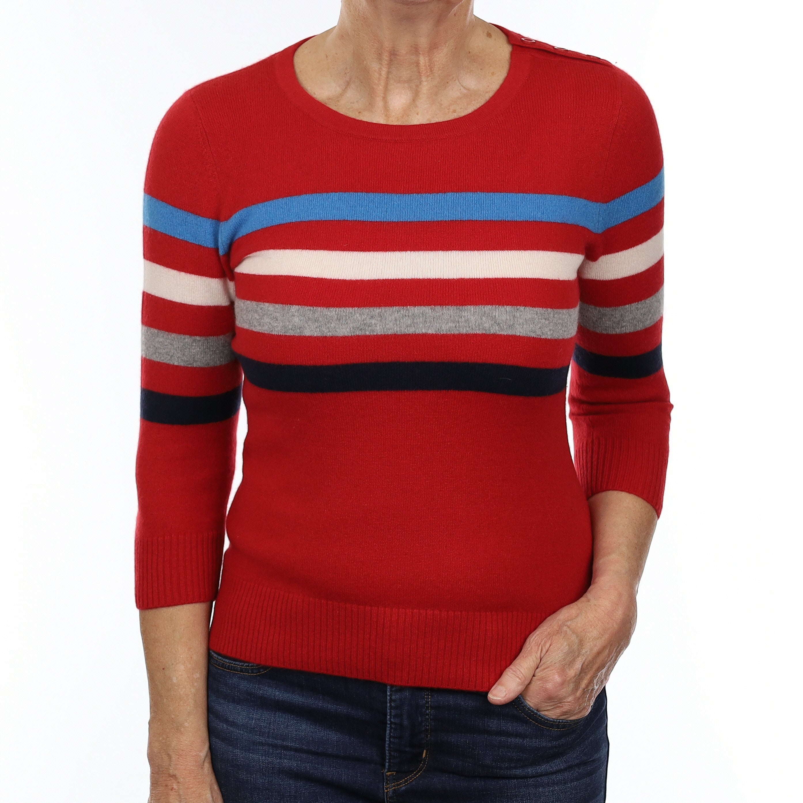 Red Stripe Cashmere Crew Neck Jumper Medium
