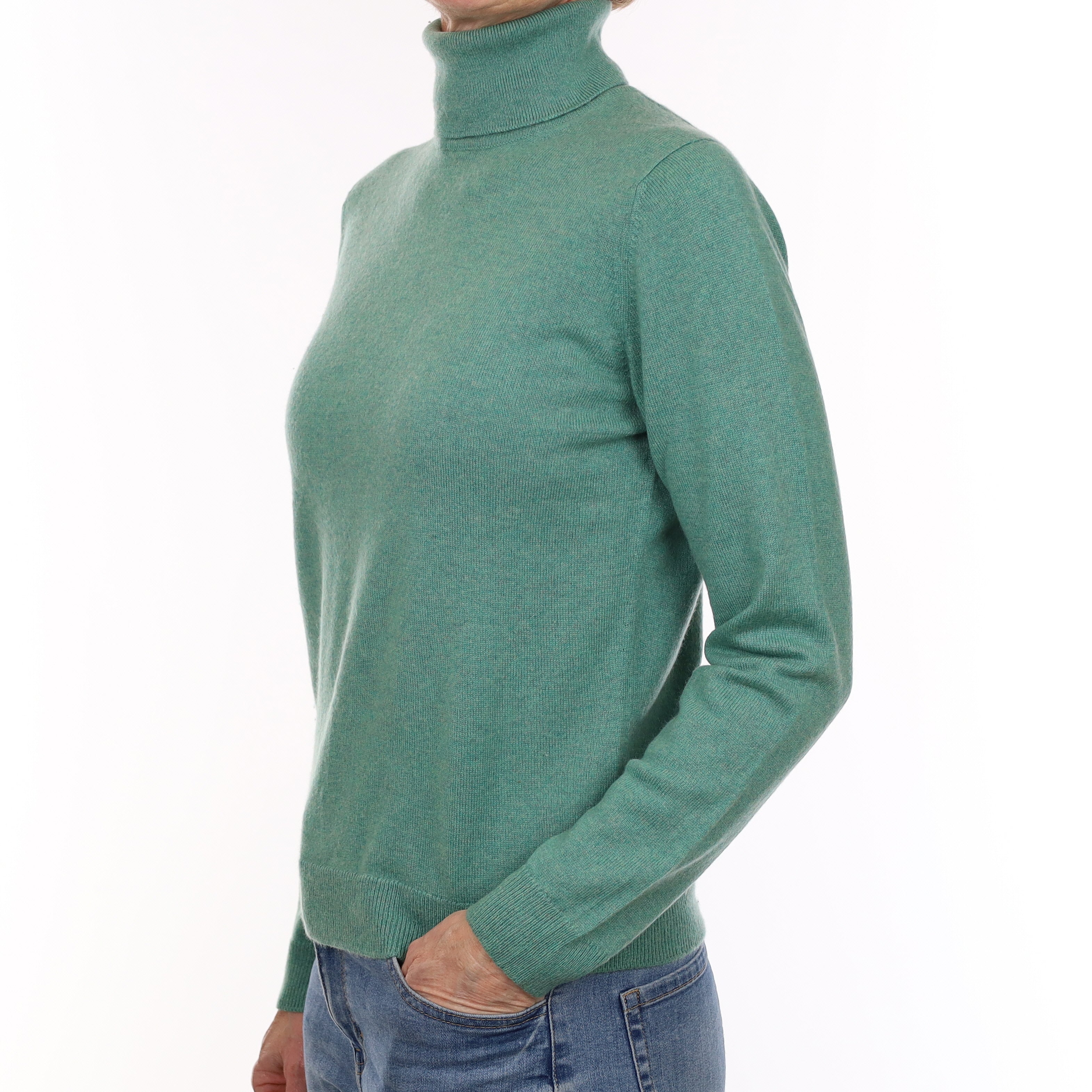 Sea Foam Green Cashmere Polo Neck Jumper Small