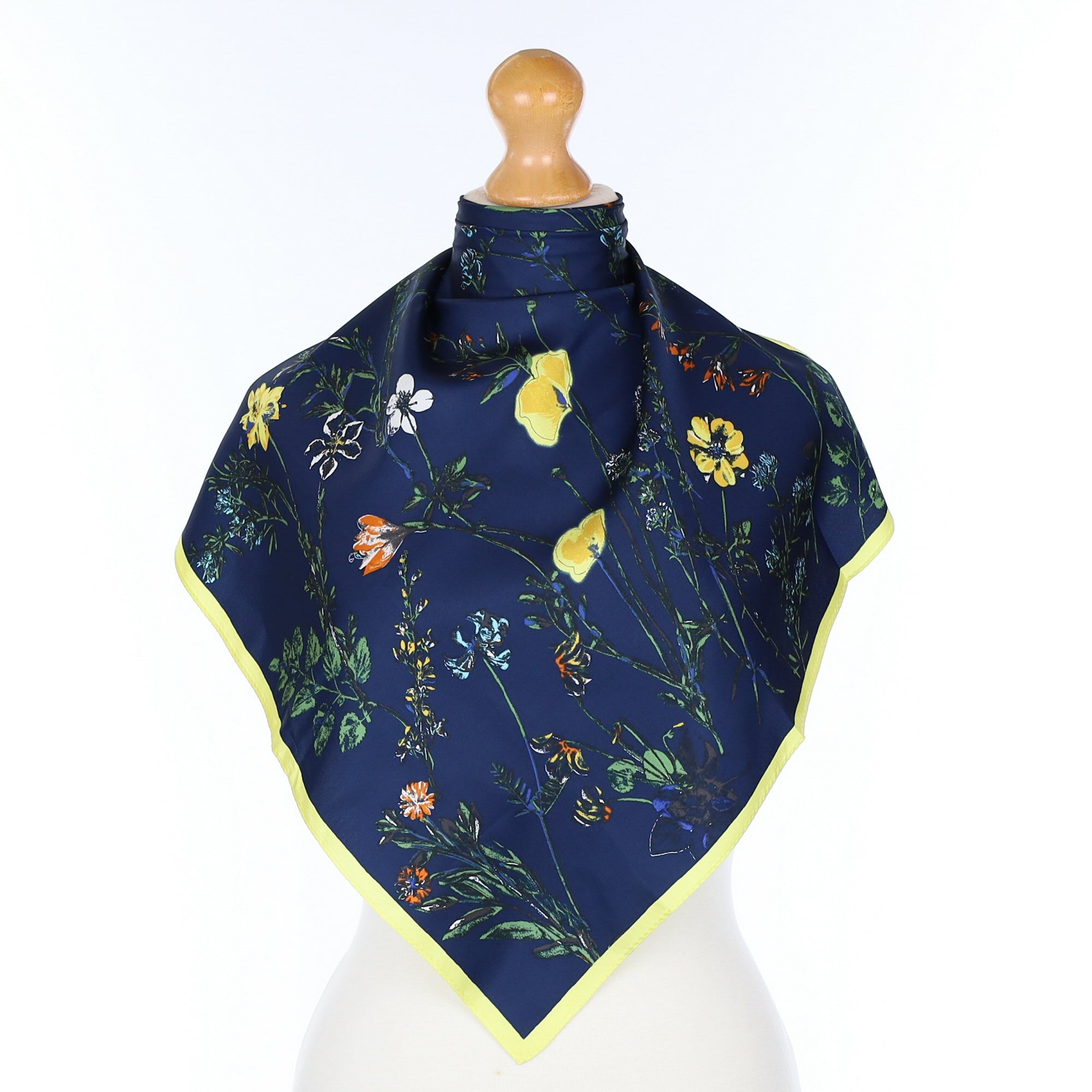 Brand New Navy And Yellow Floral Silk Scarf