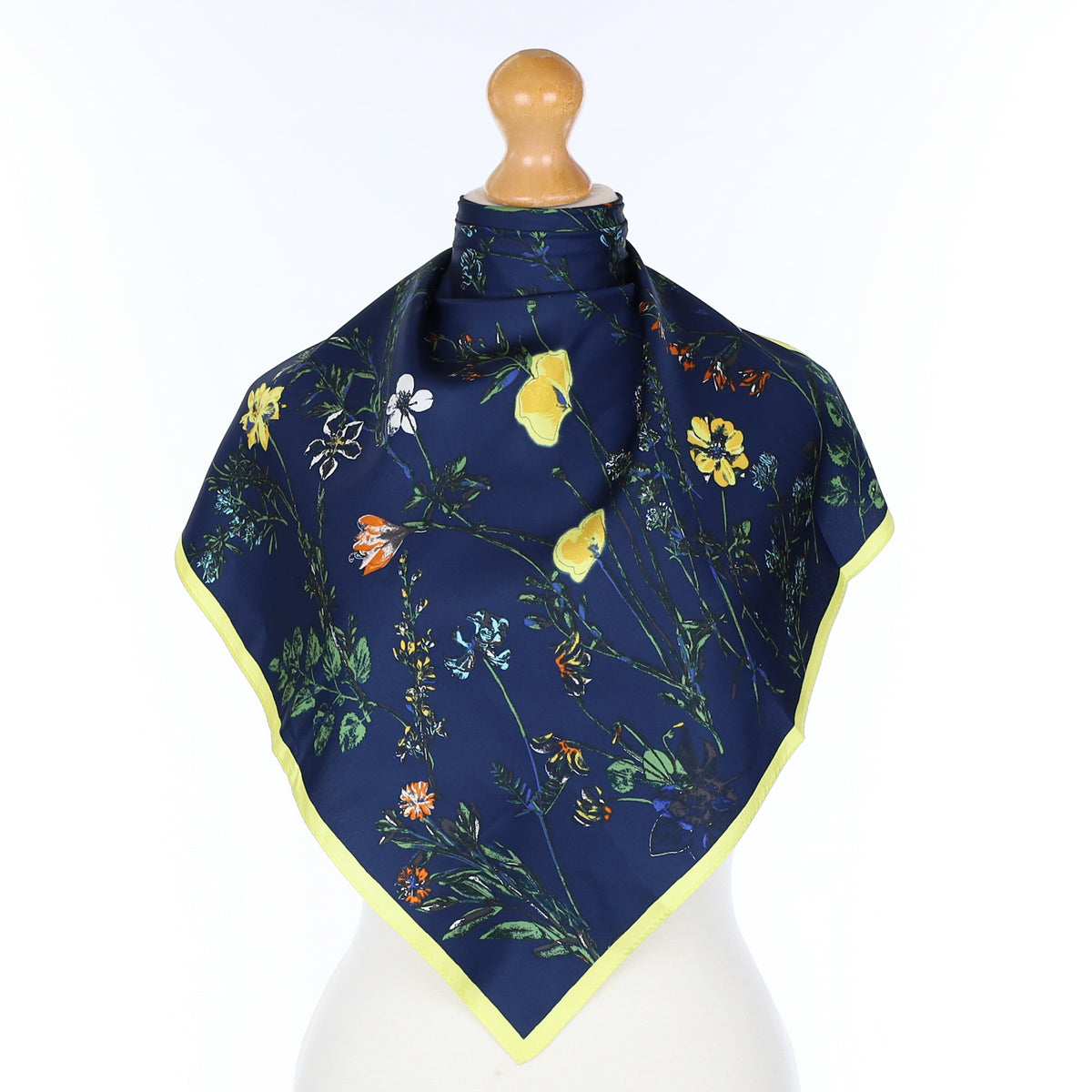 Brand New Navy And Yellow Floral Silk Scarf