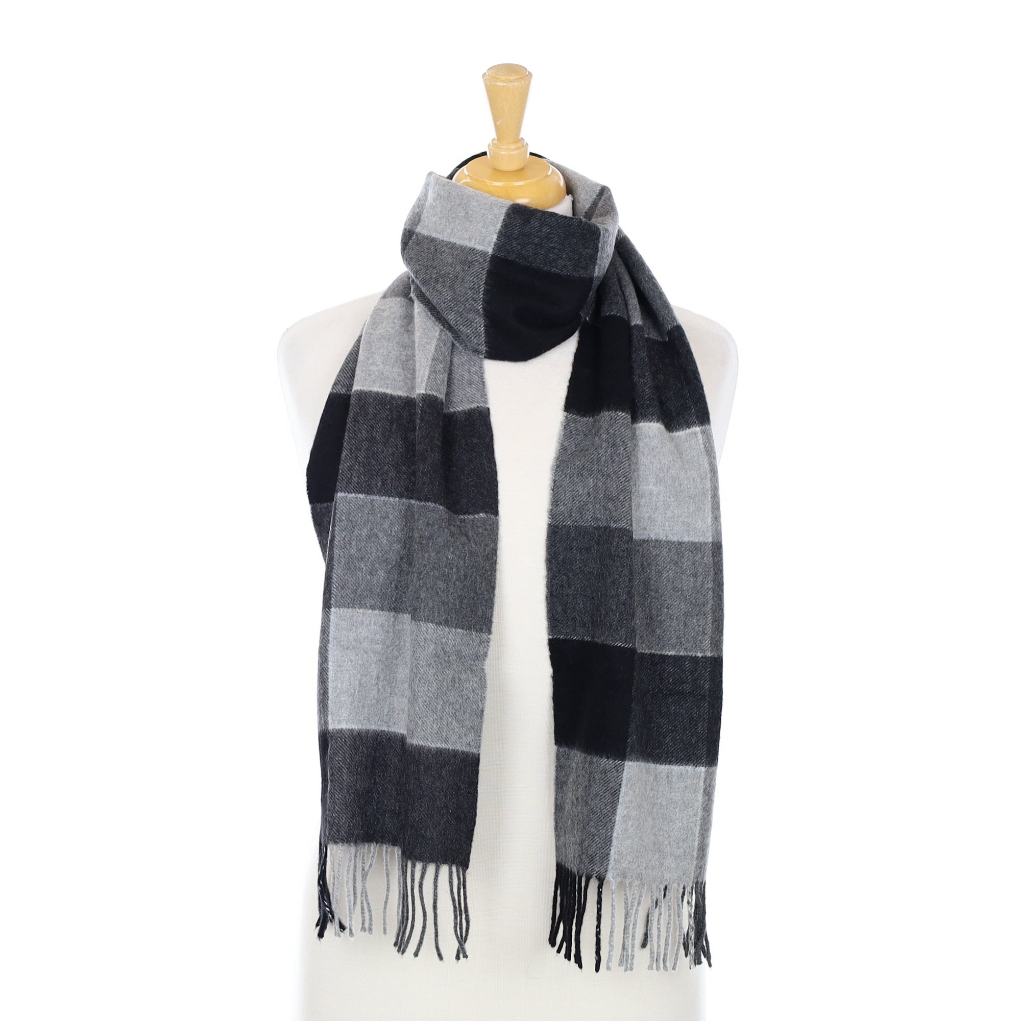 Black and Grey Check Woven Cashmere Scarf