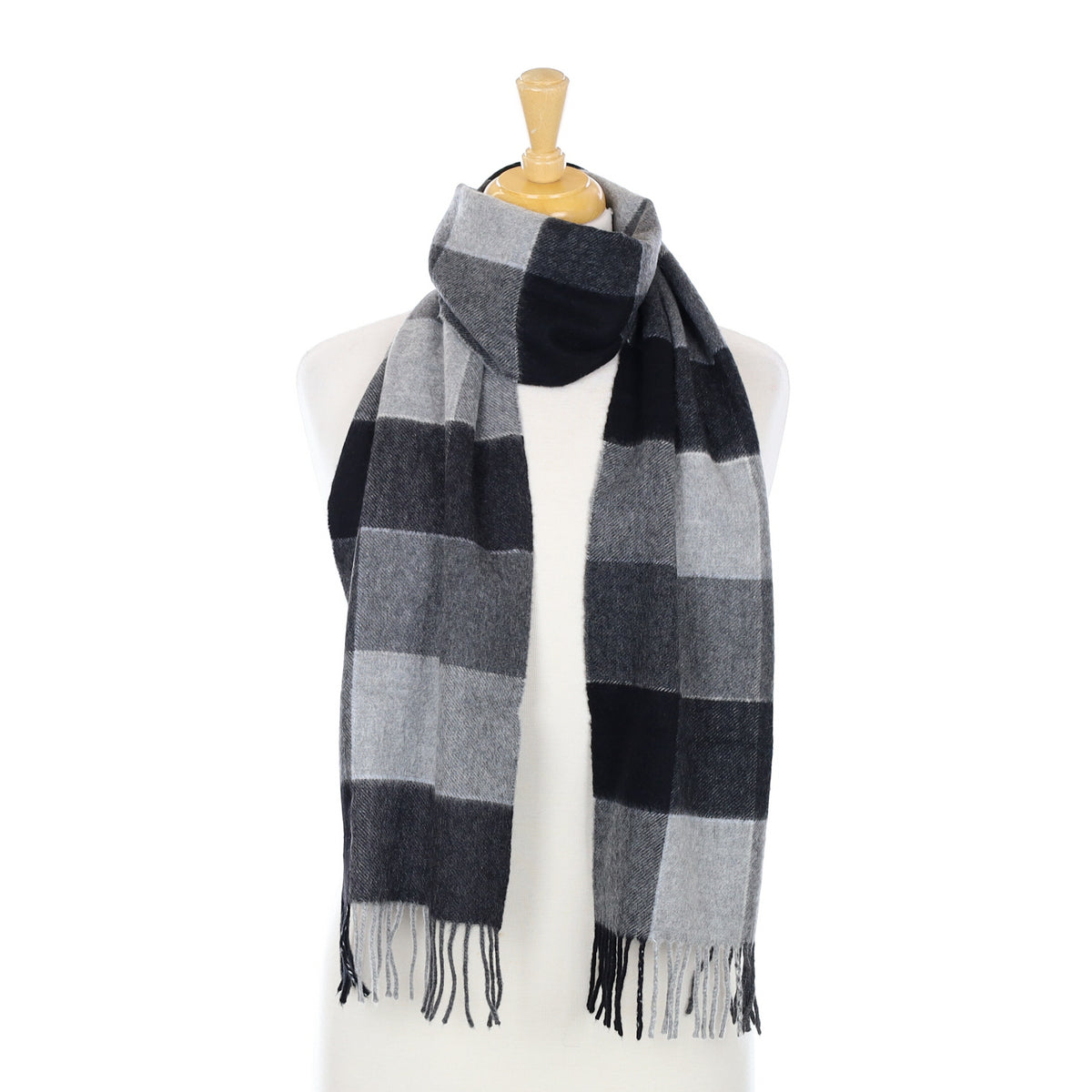 Black and Grey Check Woven Cashmere Scarf