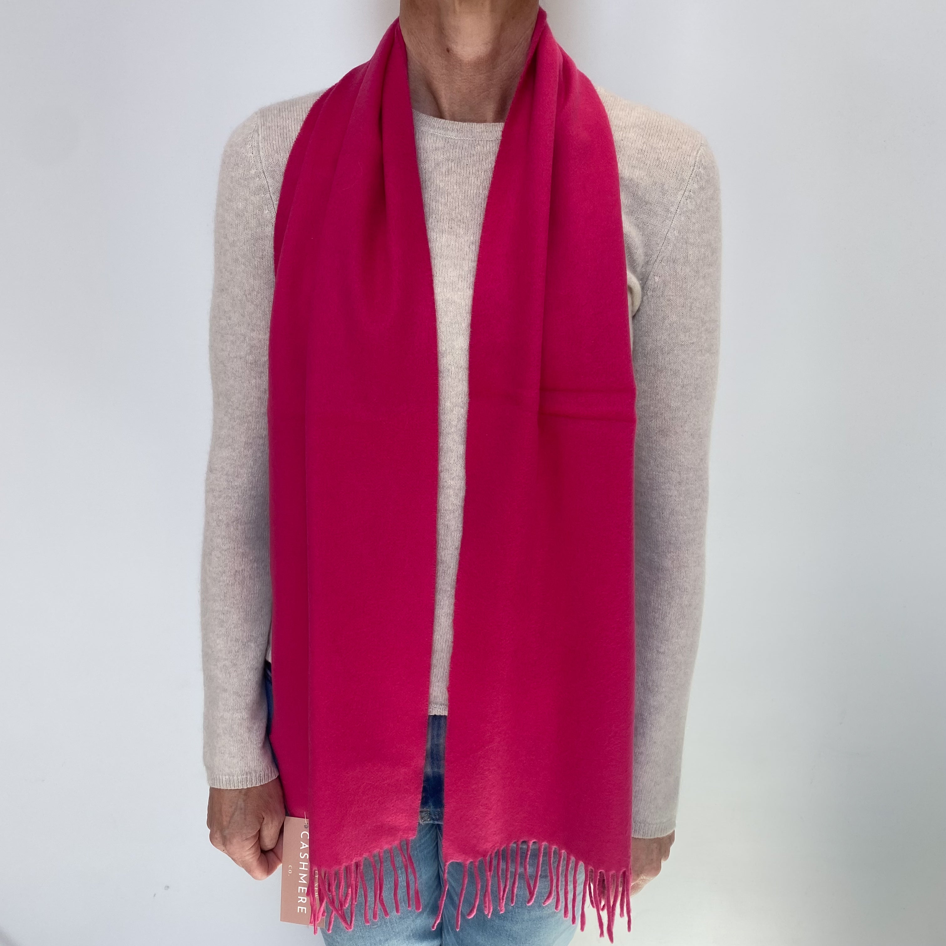 Hot Pink Cashmere Woven Fringed Scarf