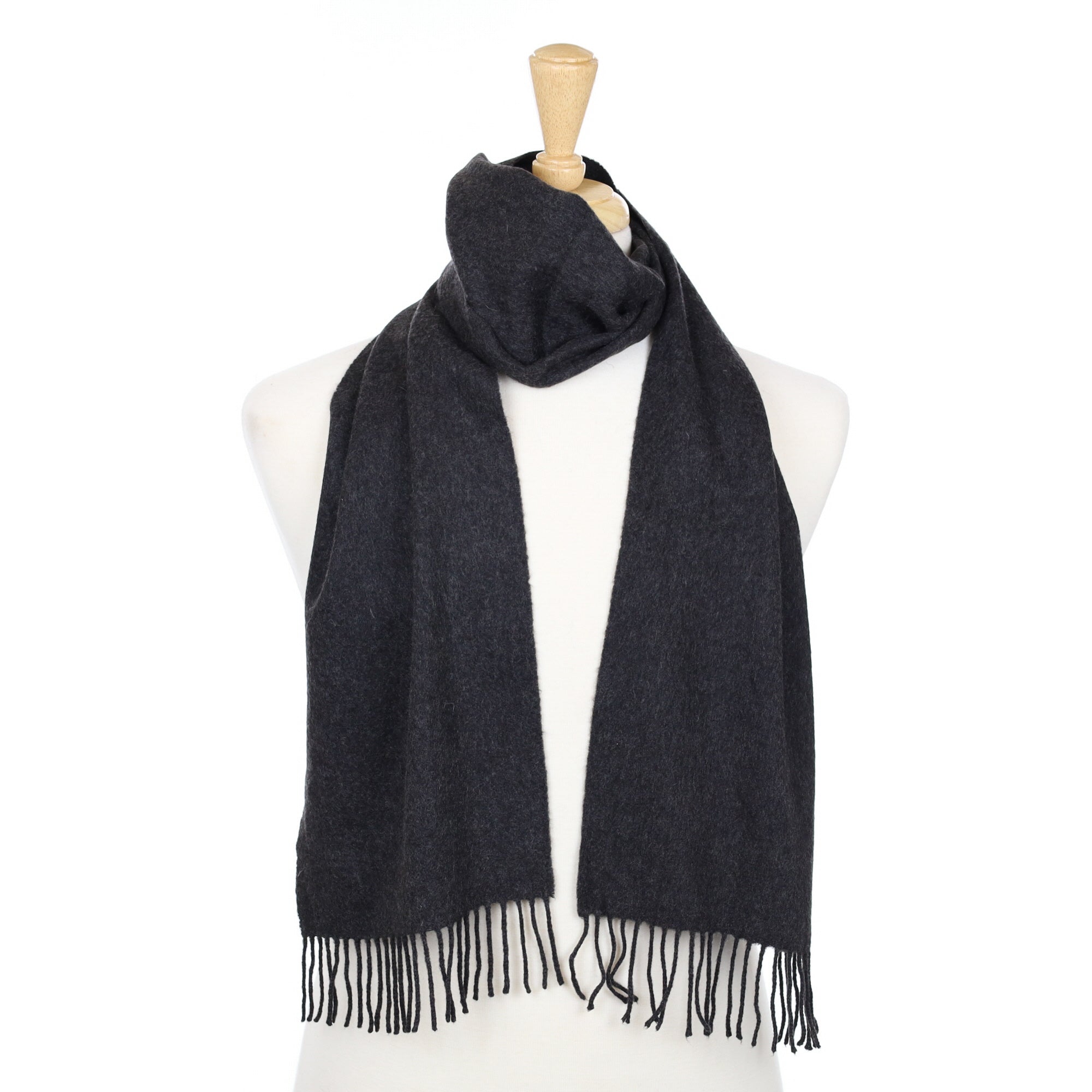 Charcoal Grey Fringed Cashmere Woven Scarf