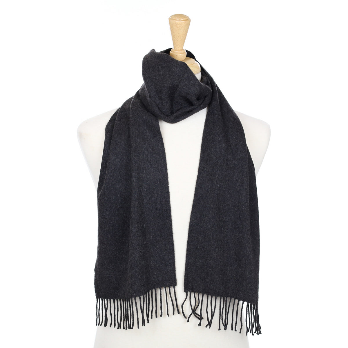 Charcoal Grey Fringed Cashmere Woven Scarf