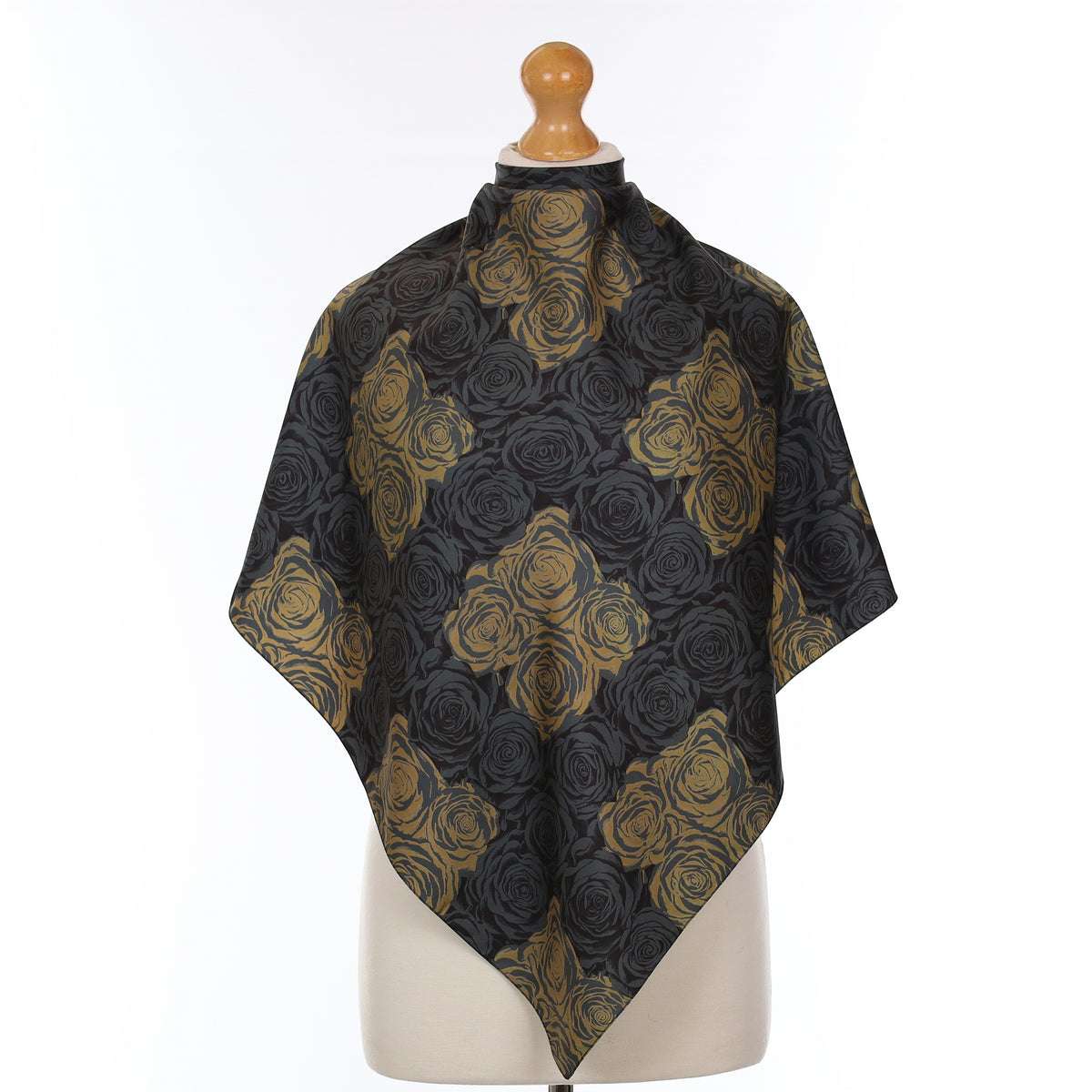 Deep Khaki And Bronze Rose Design Silk Scarf