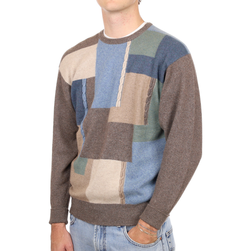Men’s Vintage Scottish Mocha Brown Abstract Cashmere Crew Neck Jumper Large