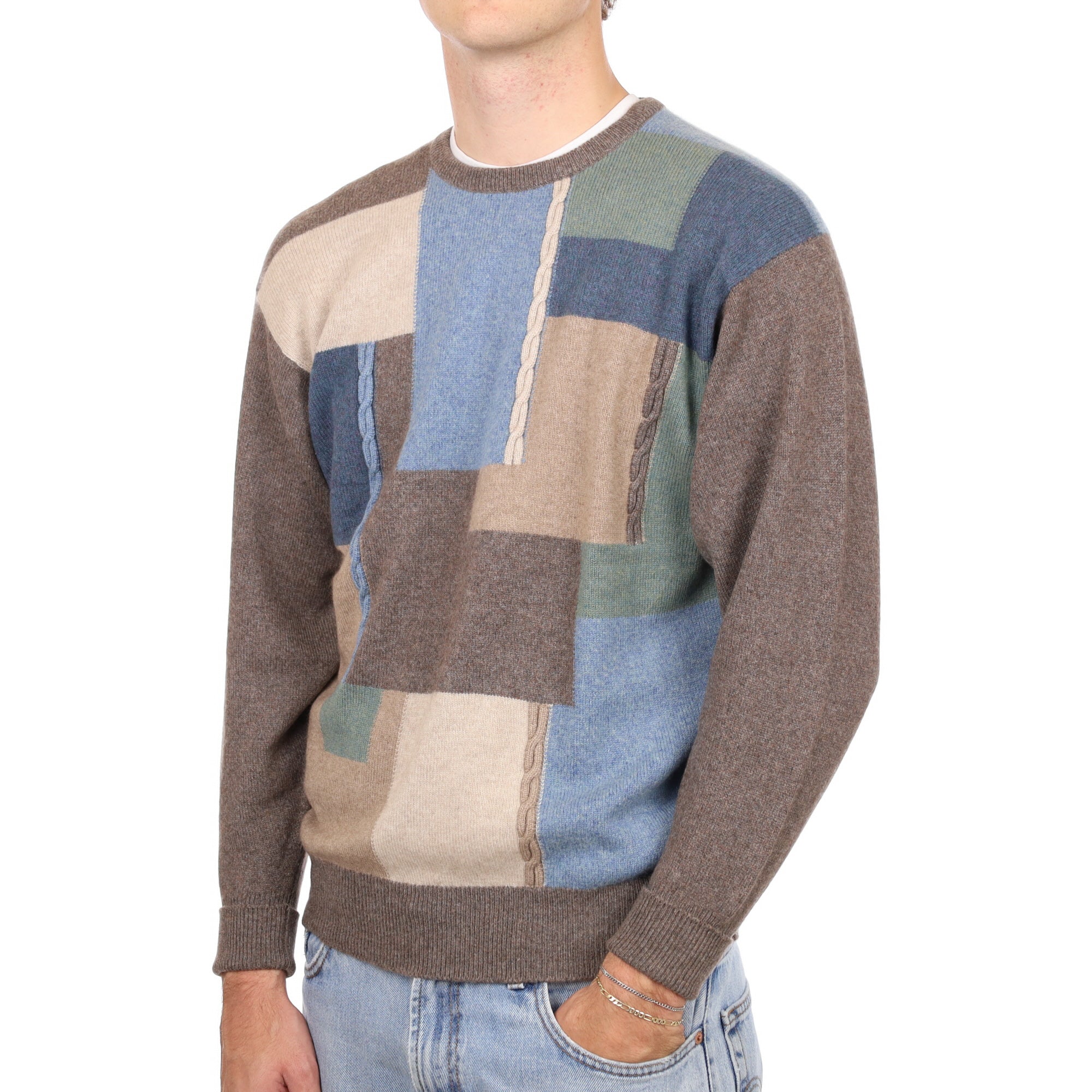Men’s Vintage Scottish Mocha Brown Abstract Cashmere Crew Neck Jumper Large