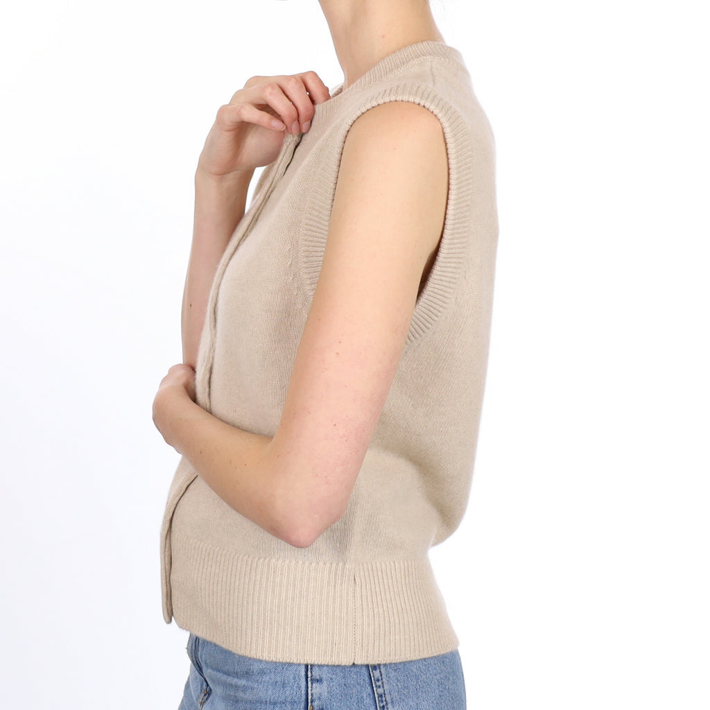 Brand New Oatmeal Luxury Cashmere Crew Neck Waistcoat Small UK 8-10
