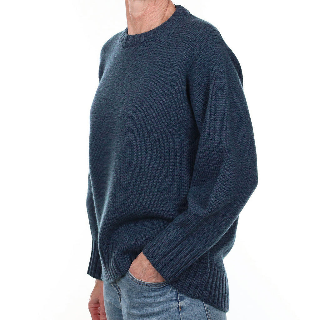 Brand New Scottish Petrol Blue Marl Cashmere Chunky Crew Neck Jumper Small
