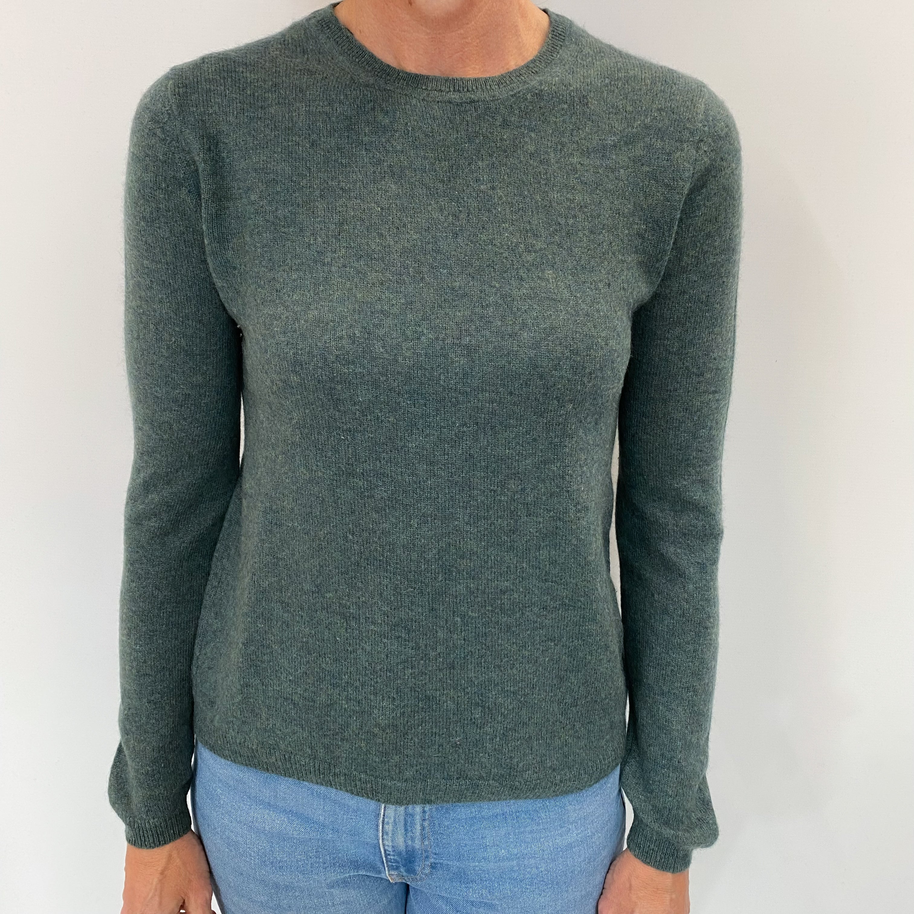 Moss Green Cashmere Crew Neck Jumper Small