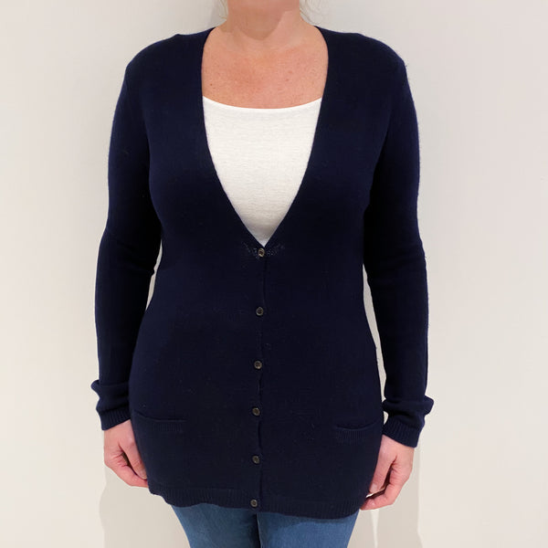 Navy Blue Cashmere Deep V-Neck Cardigan Large