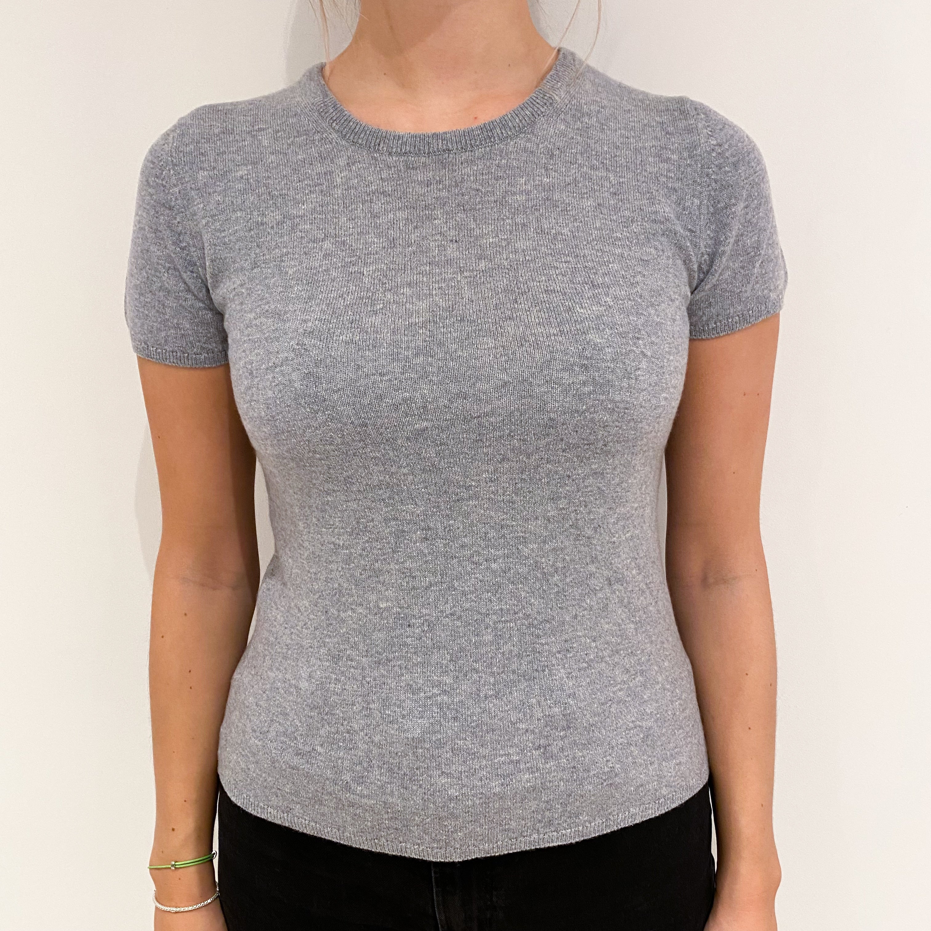 Brand New Scottish Smoke Grey Short Sleeved Cashmere Crew Neck Jumper XS