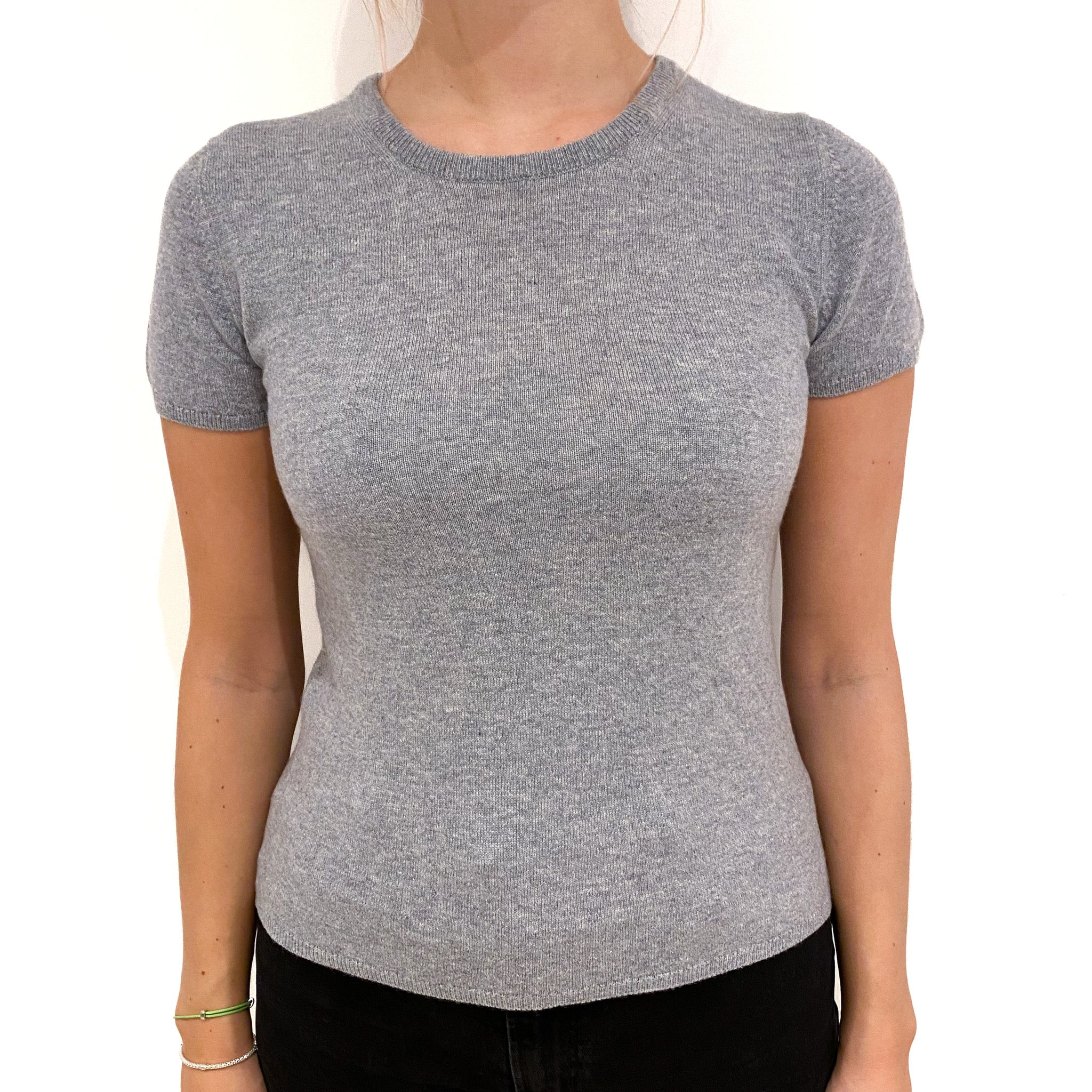 Brand New Scottish Smoke Grey Short Sleeved Cashmere Crew Neck Jumper Small