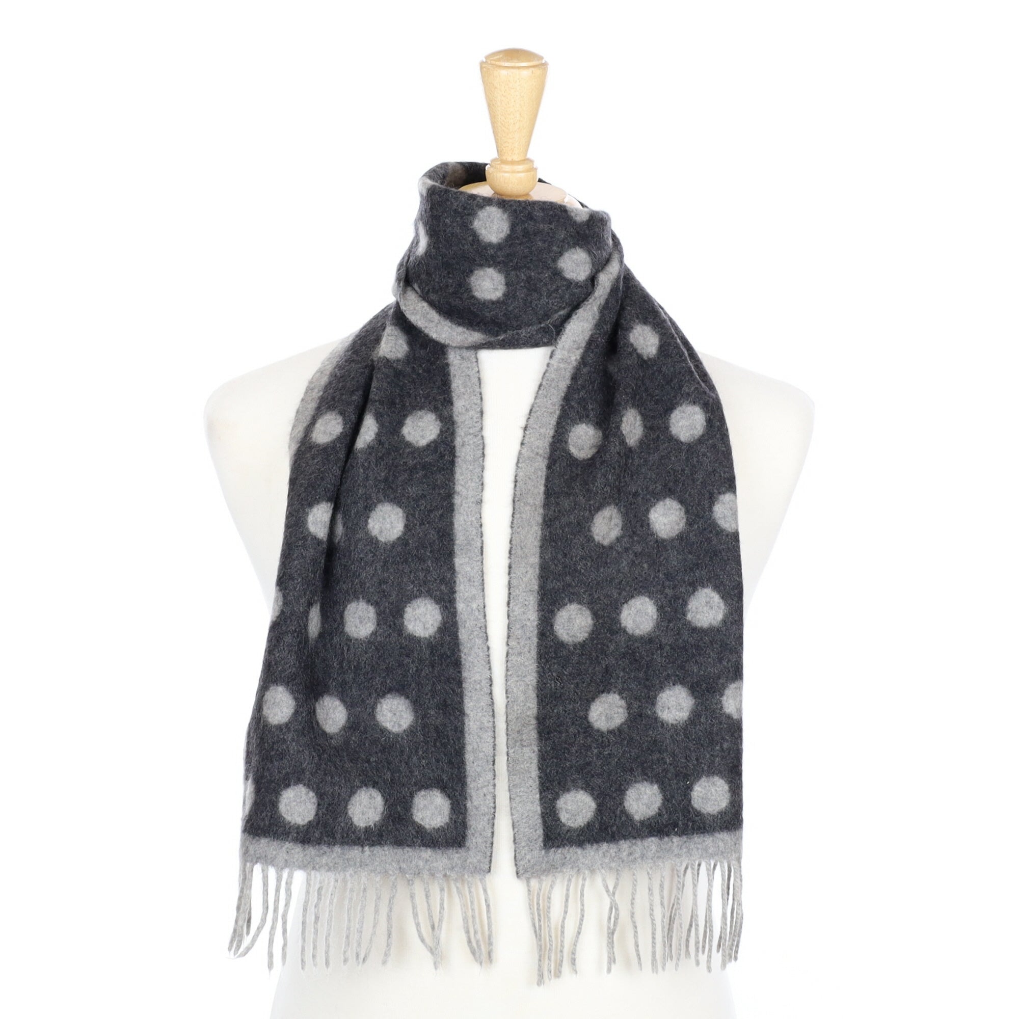 Slate and Ash Grey Spotted Cashmere Fringed Woven Scarf