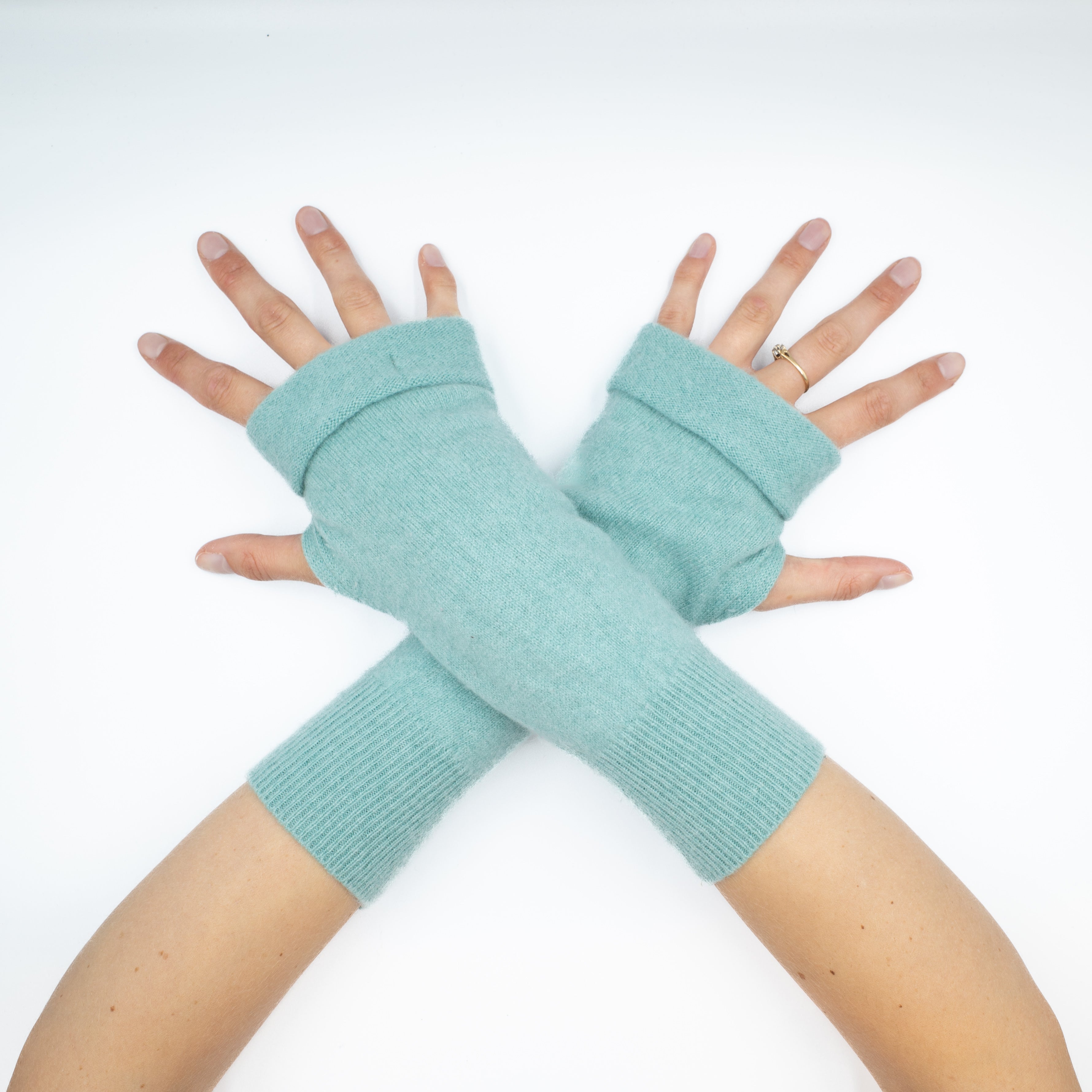 Mint Blue Fingerless Gloves