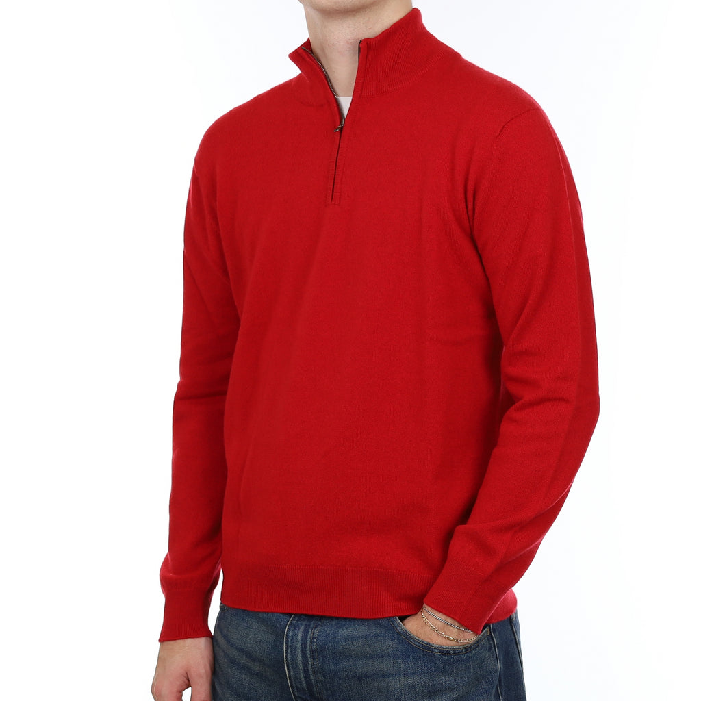 Men’s Brand New Scottish Scarlet Red Cashmere 1/4 Zip Jumper Medium