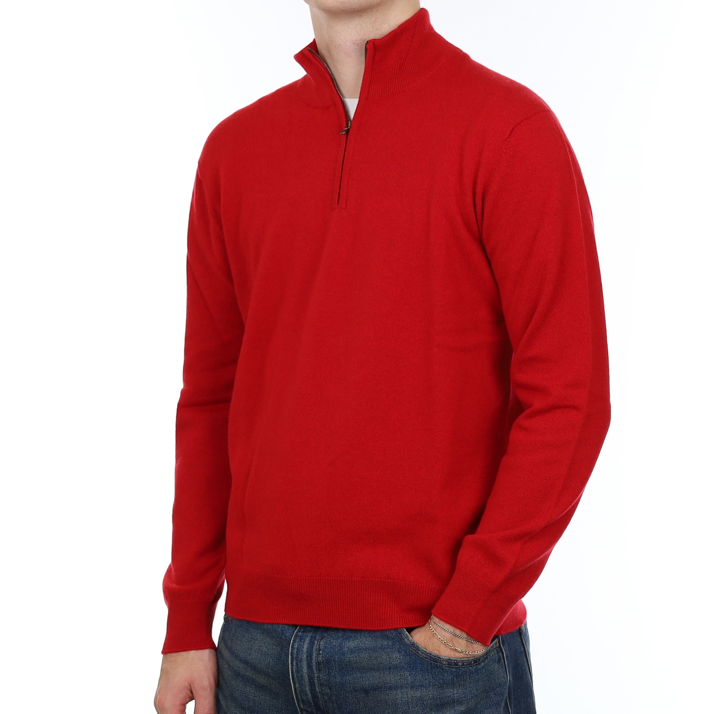 Men’s Brand New Scottish Scarlet Red Cashmere 1/4 Zip Jumper Medium