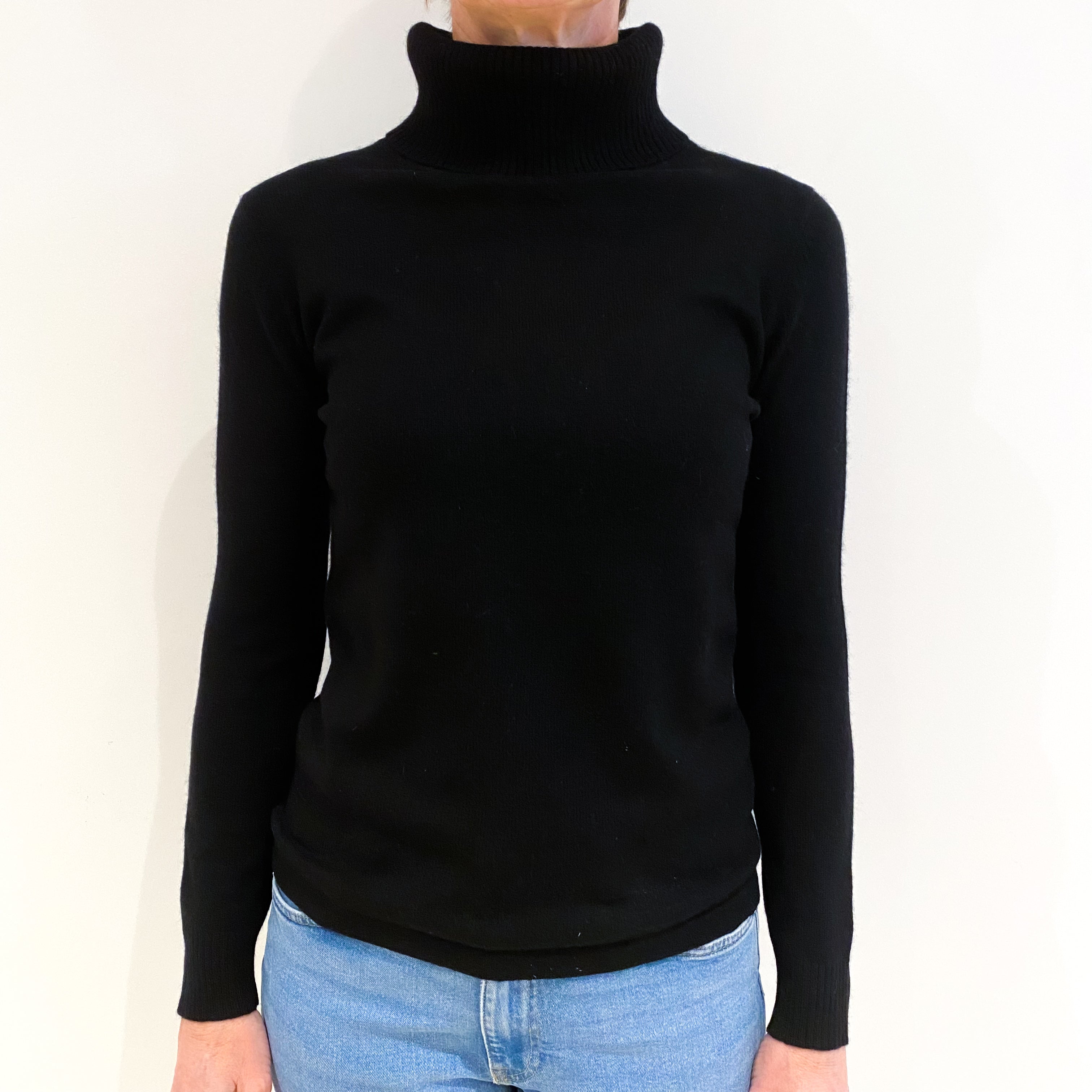 Black Cashmere Polo Neck Jumper Small