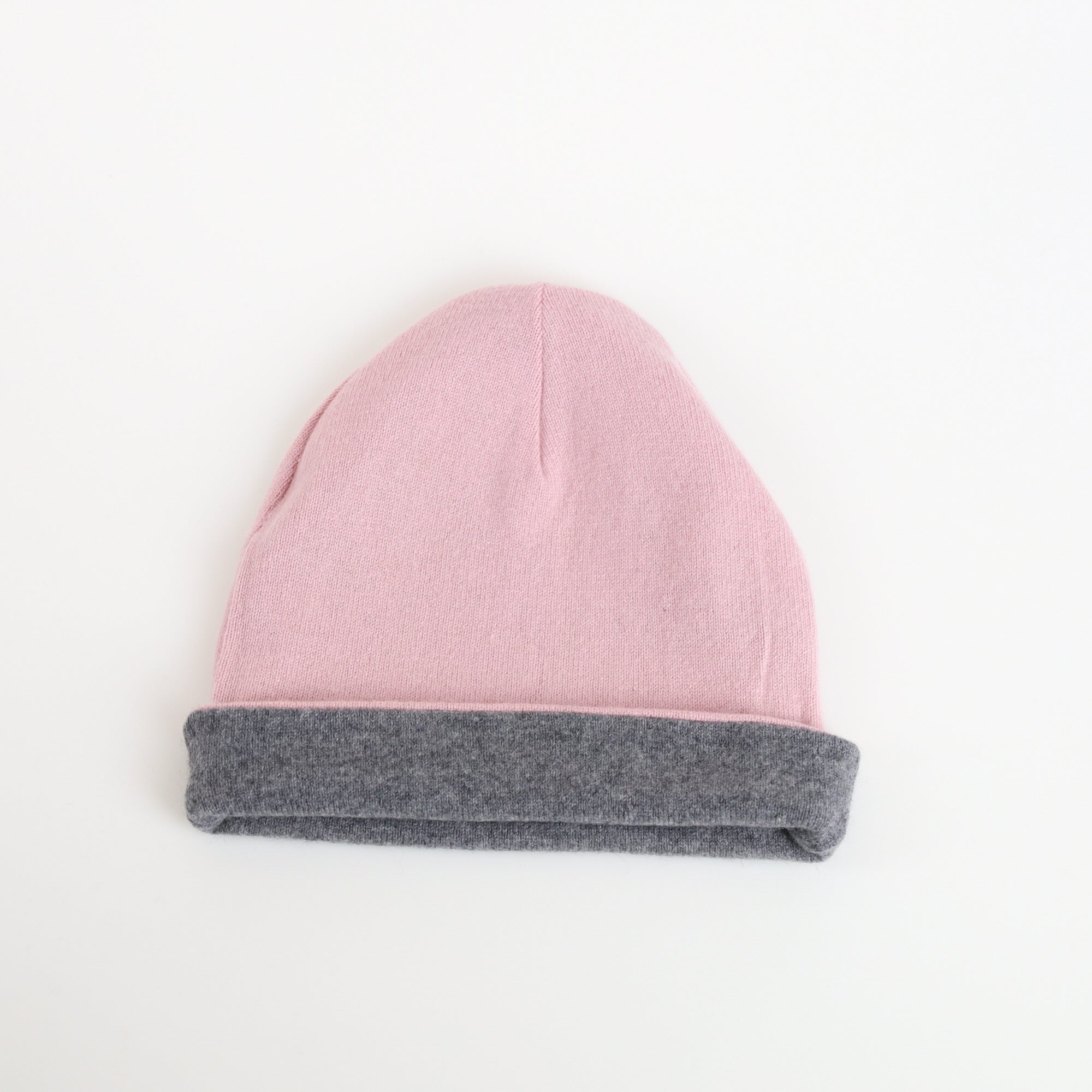 Ash Grey and Pink Reversible Cashmere Beanie Hat