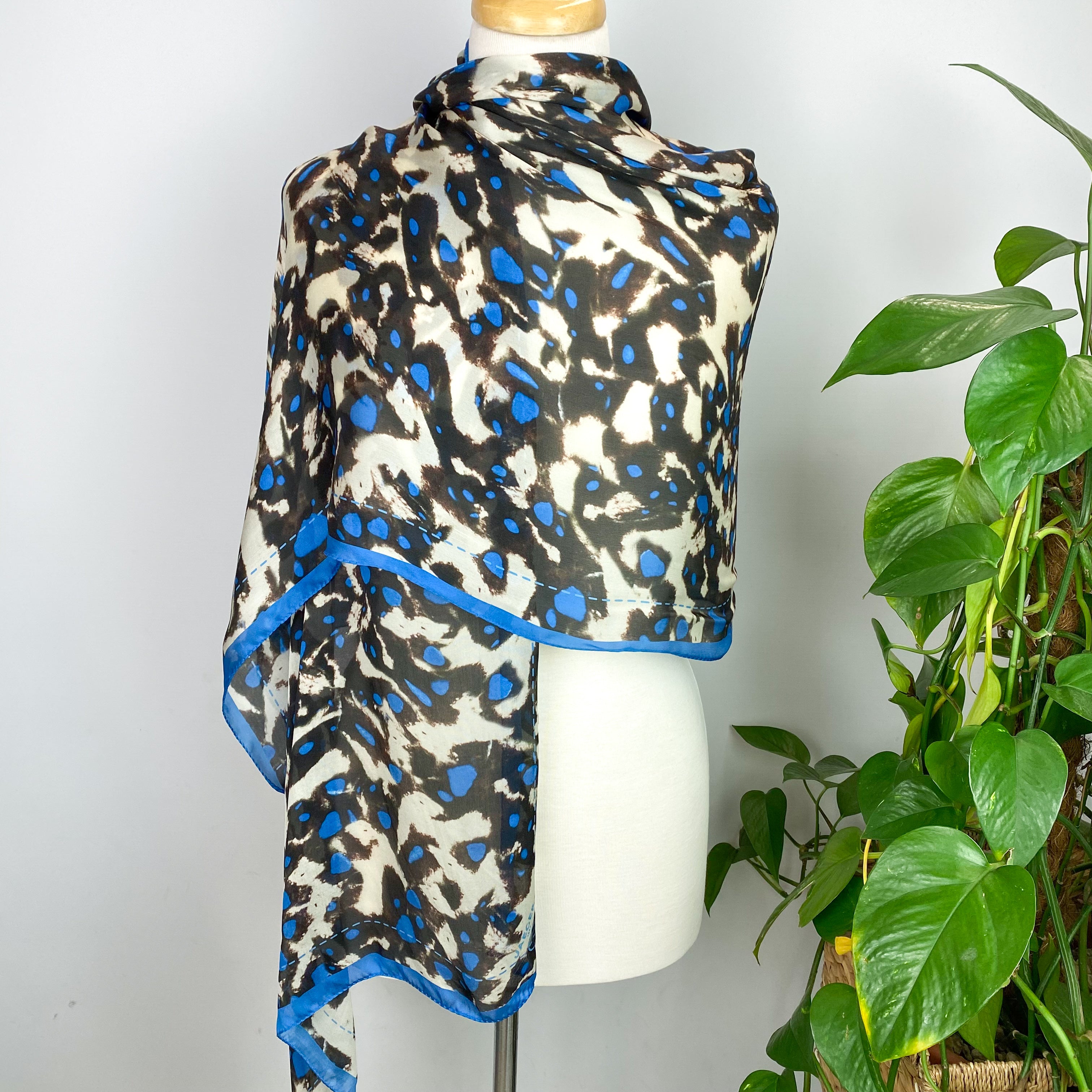 Jaeger Blue Patterned Silk Scarf