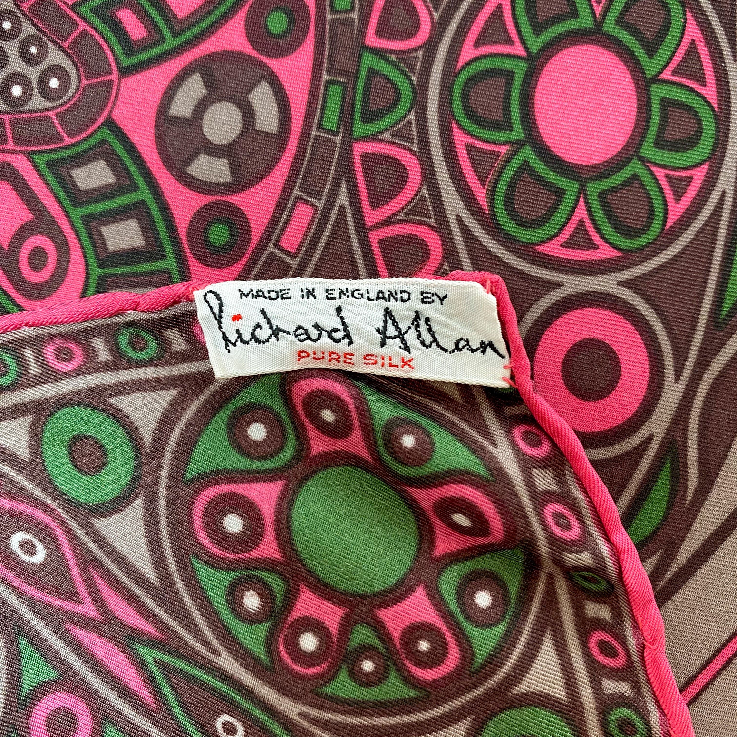 1970s Richard Allan Abstract Vintage Silk Scarf