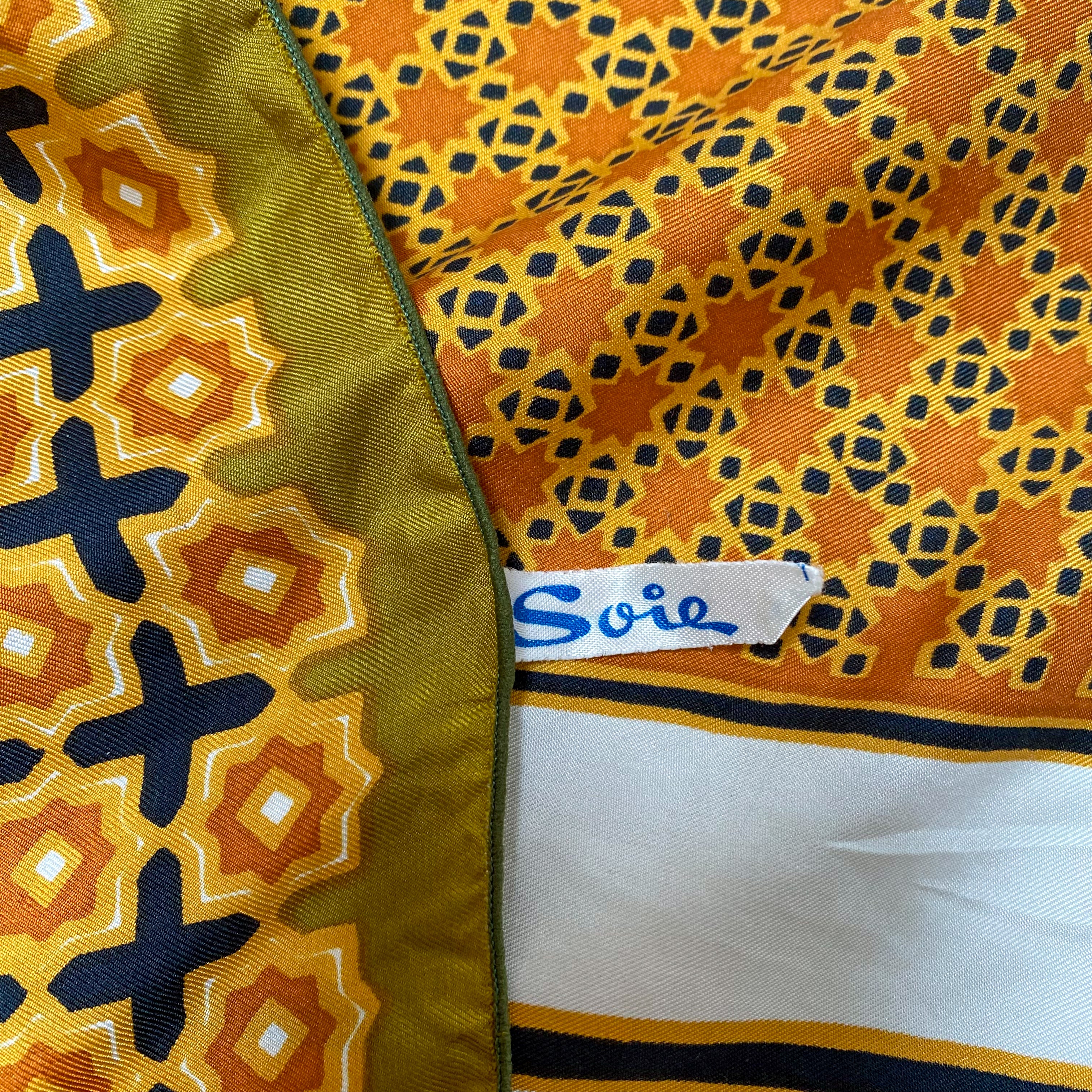 Ochre Geometric French Vintage Silk Scarf