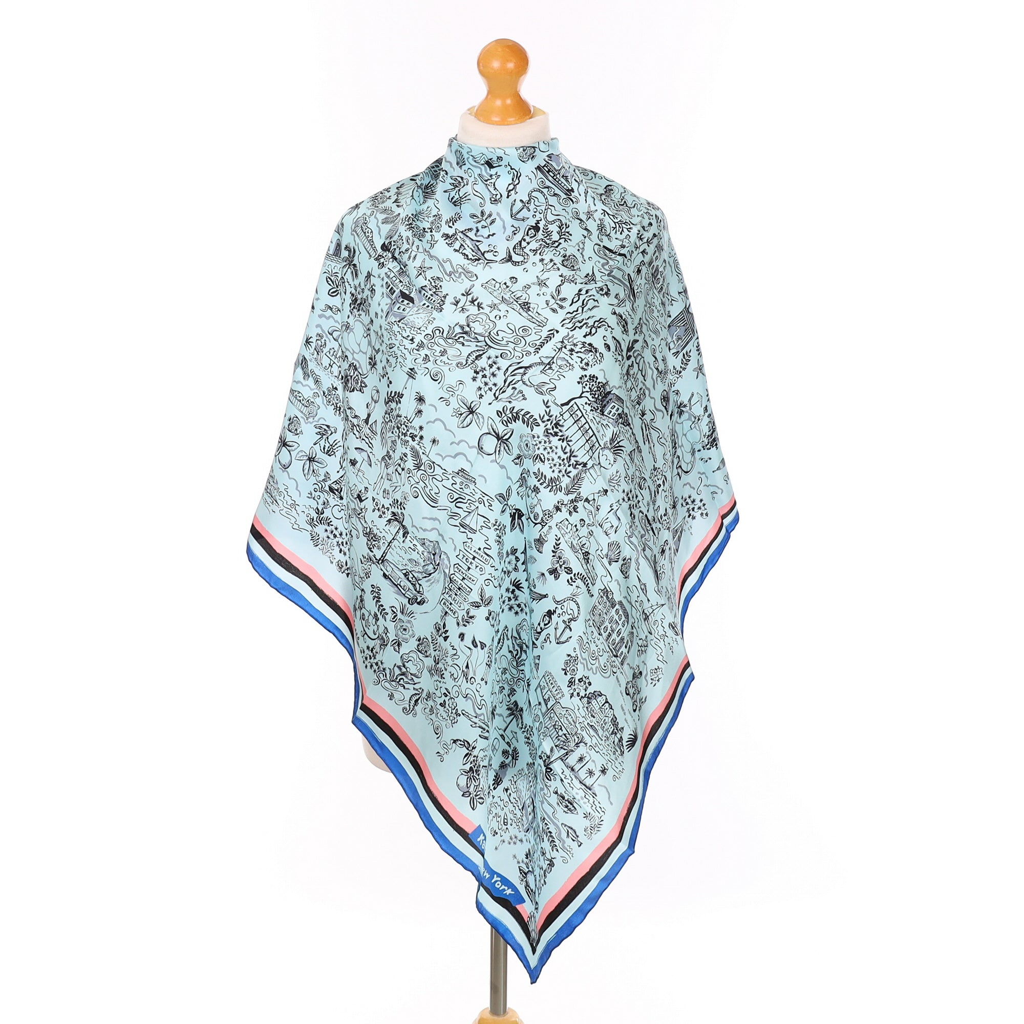 Kate Spade Sketched Aqua BlueSilk Scarf