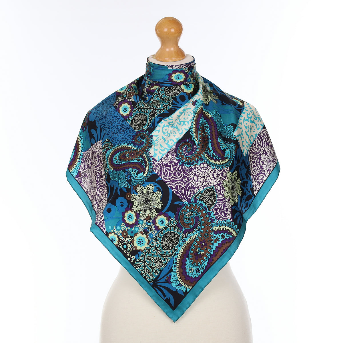 Brand New Fraas Blue Paisley Silk Scarf