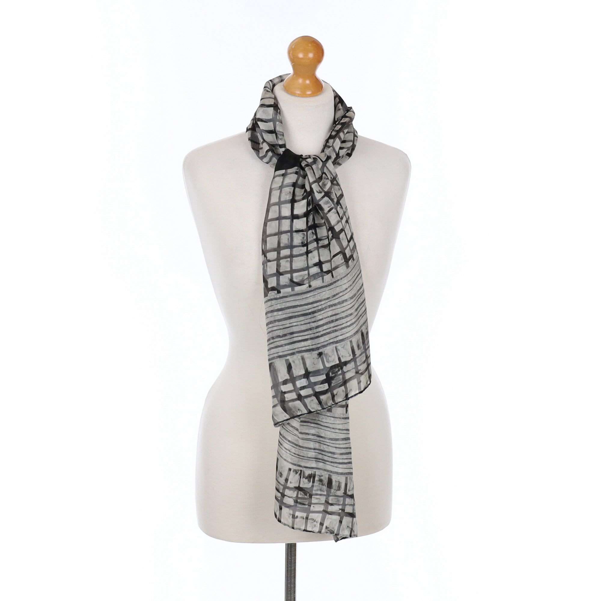Jaeger Long Monchrome Vintage Silk Scarf