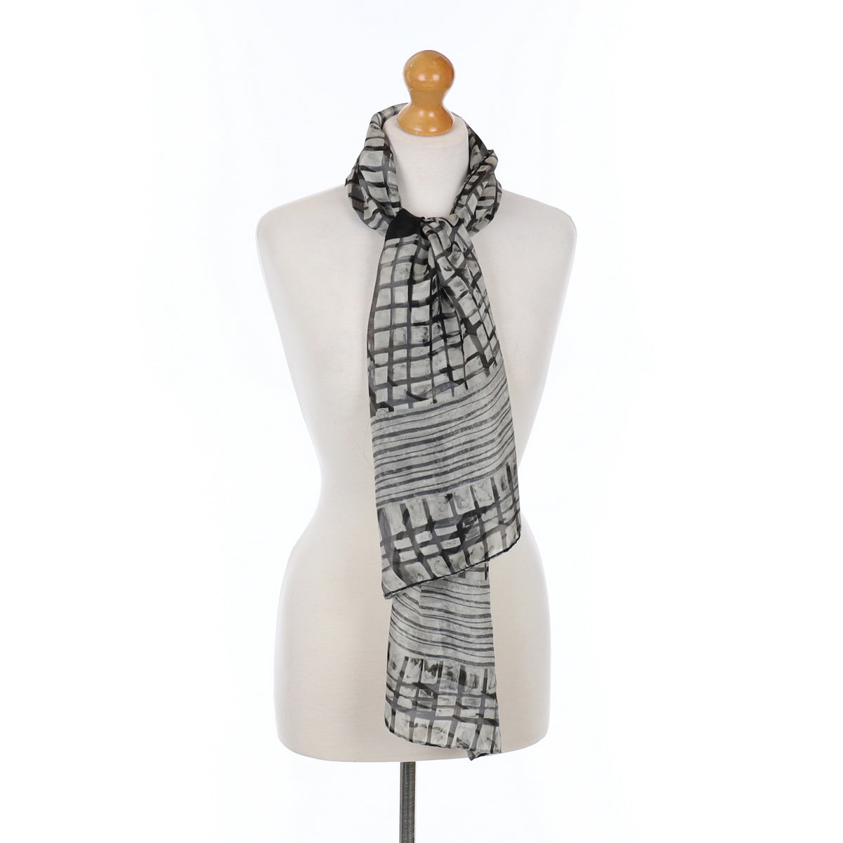 Jaeger Long Monchrome Vintage Silk Scarf